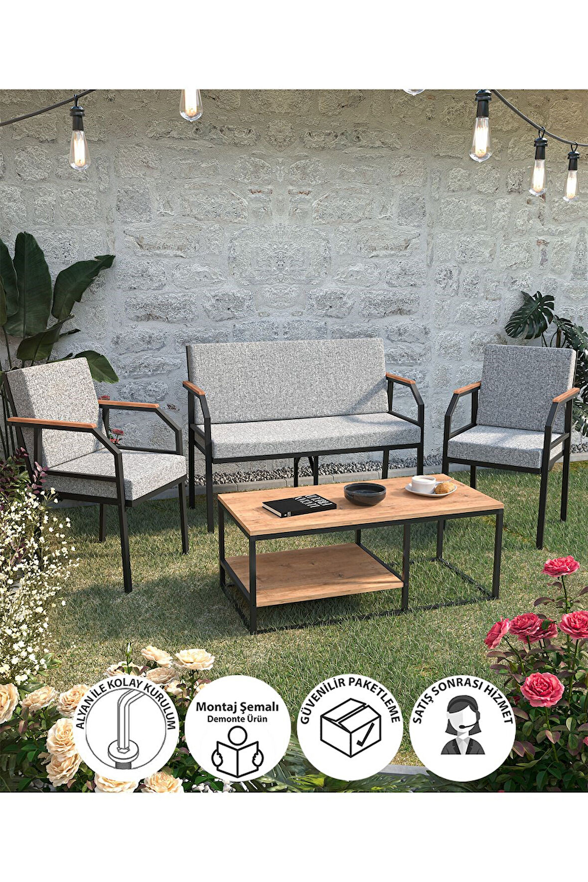 Bahçe Koltuk Seti Balkon Seti Cafe Koltuk Seti Bahçe Koltuk Takımı Linea ve Orta Sehpa Nisa