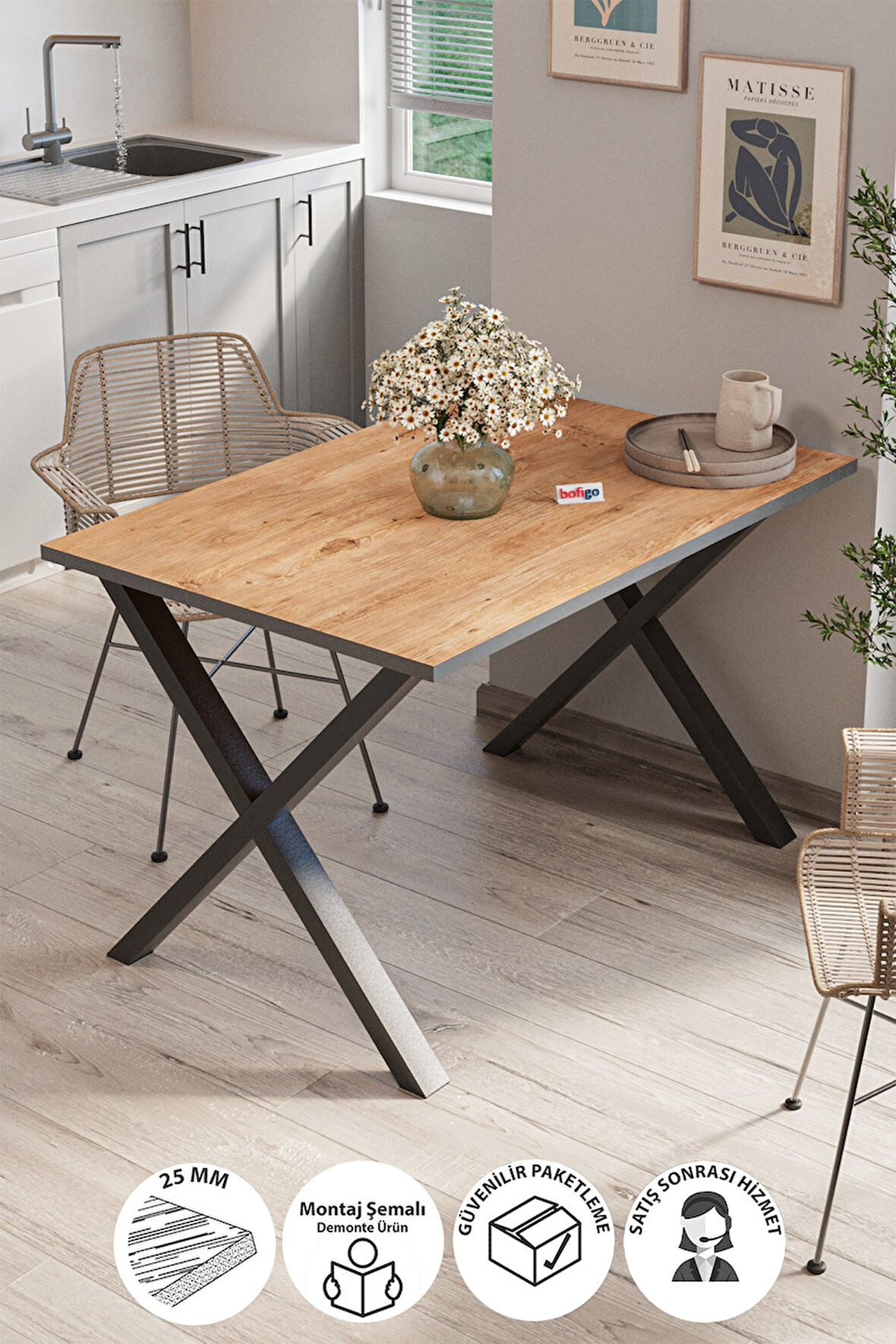 Yemek Masası Metal Ayaklı Mutfak Masası Prag 80 x 120 Cm X Ayaklı Çam