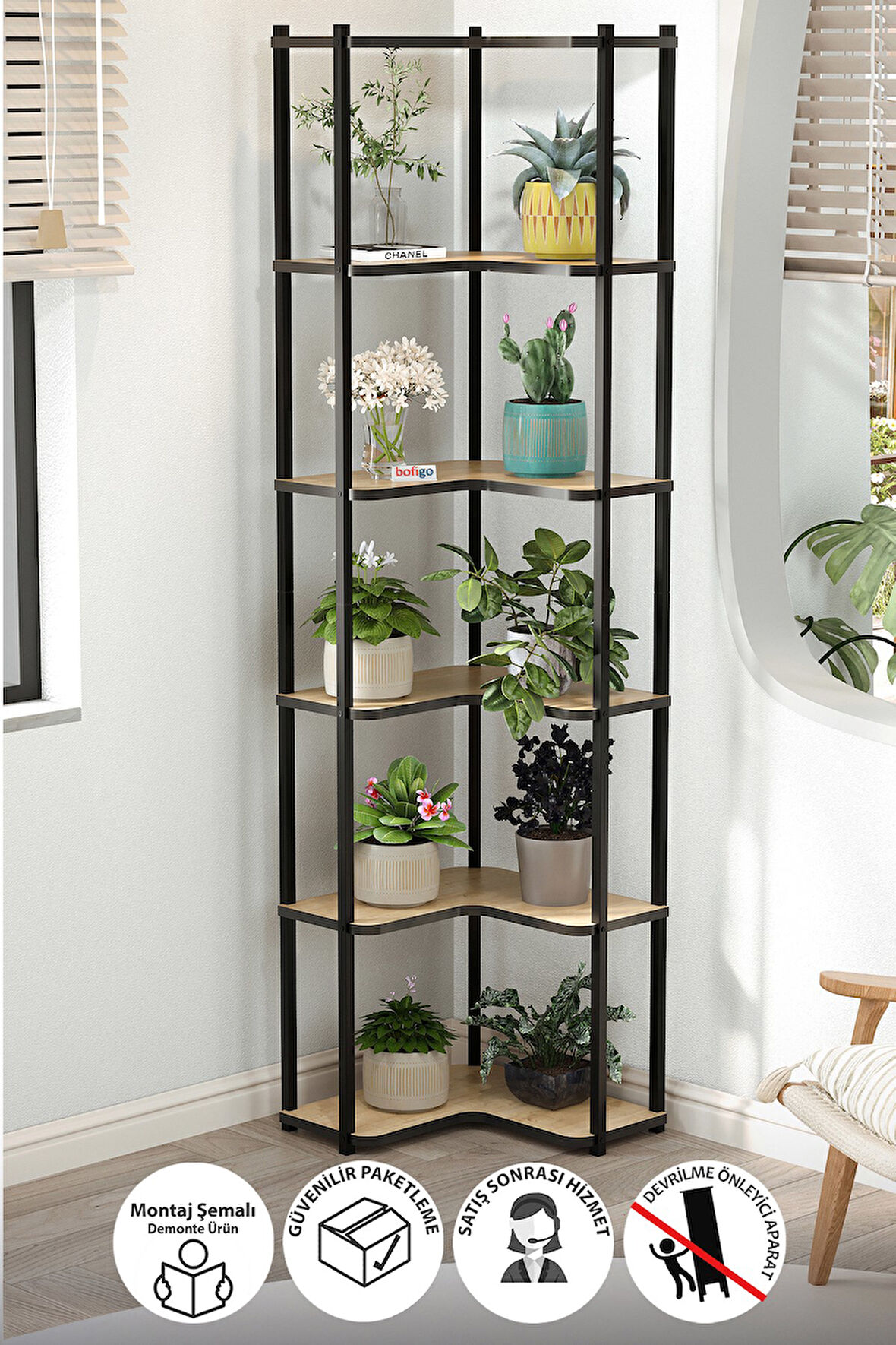 6 Raflı Çiçeklik Rafı Saksılık Standı Dekoratif Aksesuar Rafı Saksılık Sardes Safir Meşe