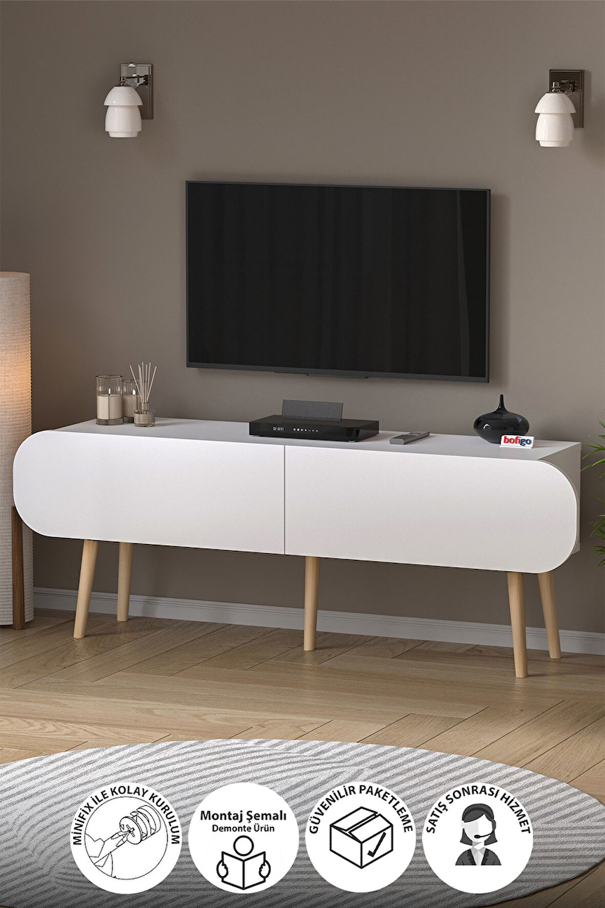 Tv Sehpası 2 Kapaklı Tv Sehpası Düşer Kapaklı TV Ünitesi Televizyon Sehpası 120 Cm Sicilya Beyaz