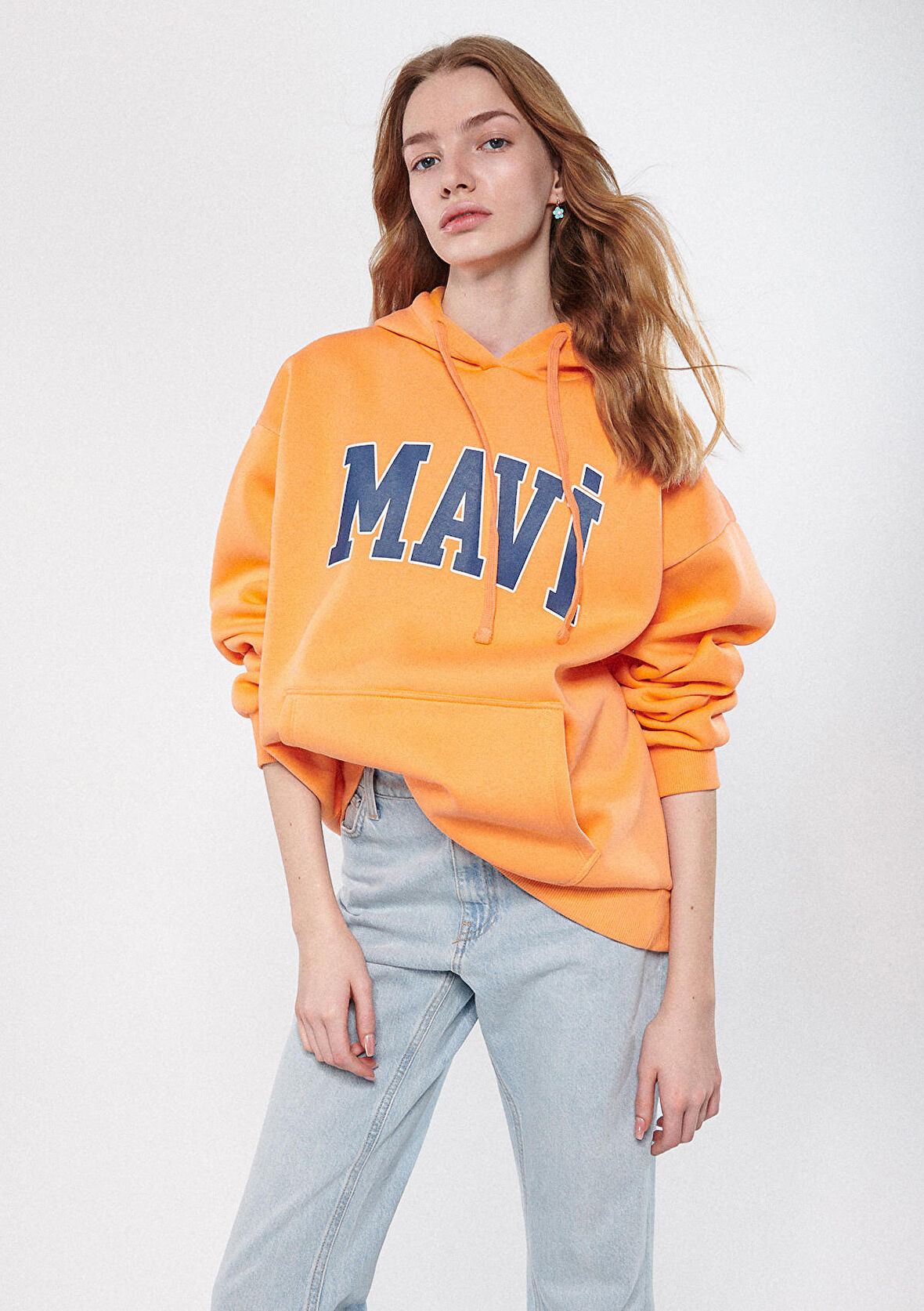 Mavi Logo Baskılı Kapüşonlu Turuncu Sweatshirt 1600361-71407