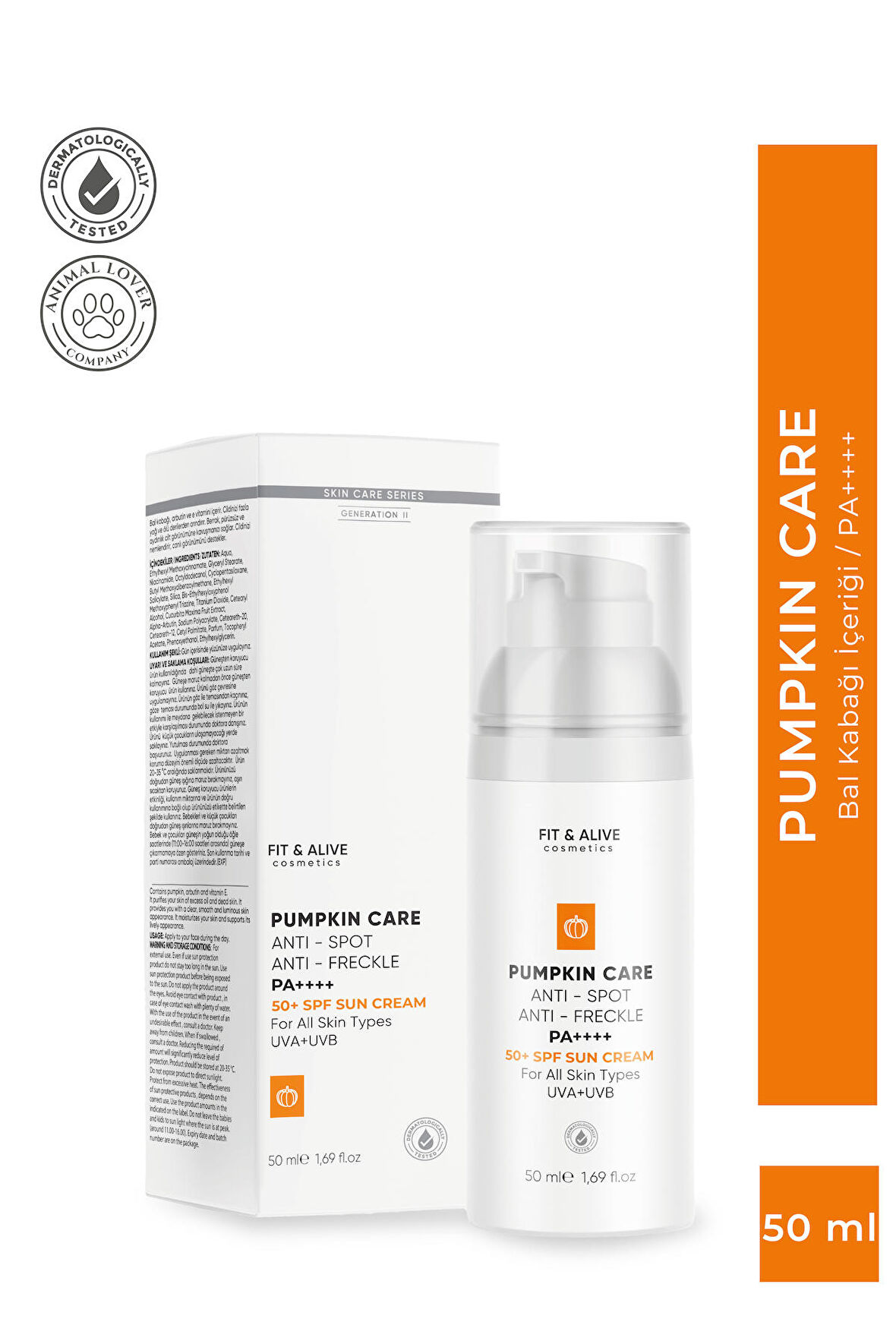 Fitalive Lekeli Ciltlere Özel Aydınlatıcı Pumpkin Güneş Kremi SPF 50+ (Anti Spot & Anti Freckles)