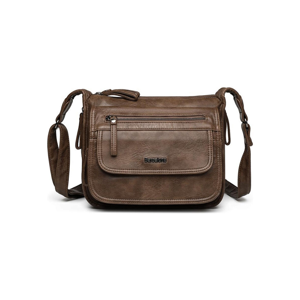 Yıkama Deri Postacı Askılı Kadın Çantası 21-K Barcelona 1934