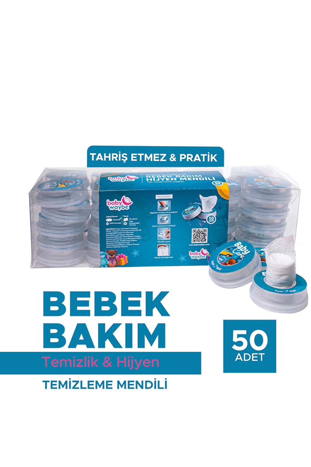 Bebek Bakım & Temizlik & Hijyen Basmalı Mendil 50 Adet