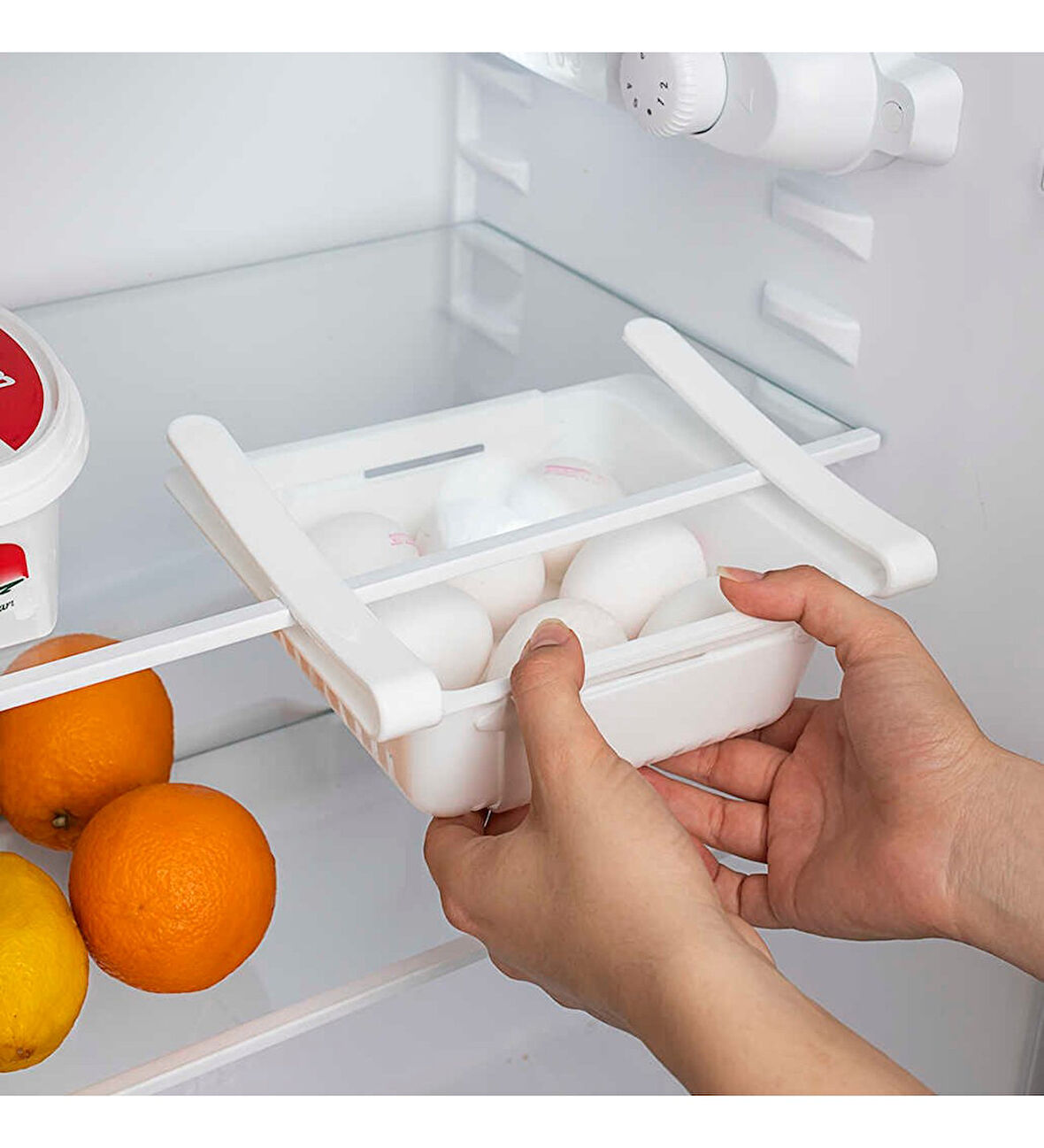 Porsima Org-10 Buzdolabı Içi Organizer Askılı Akordion Süzgeçli Ayarlanabilir Raf - Beyaz