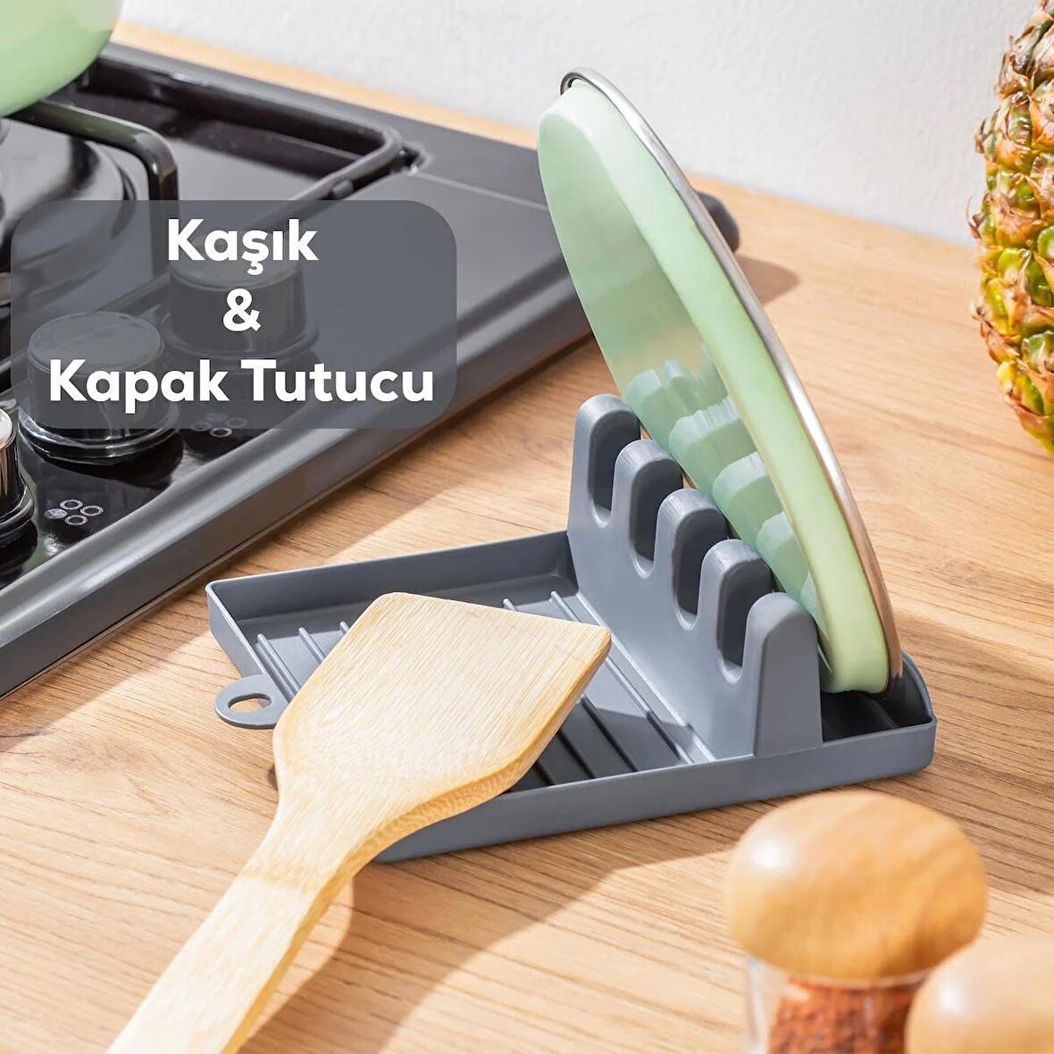 Porsima ORG-85 Kaşık ve Kapak Tutucu - Kapak Standı Kaşık Kepçe Altlığı Düzenleyici Organizer - Antrasit