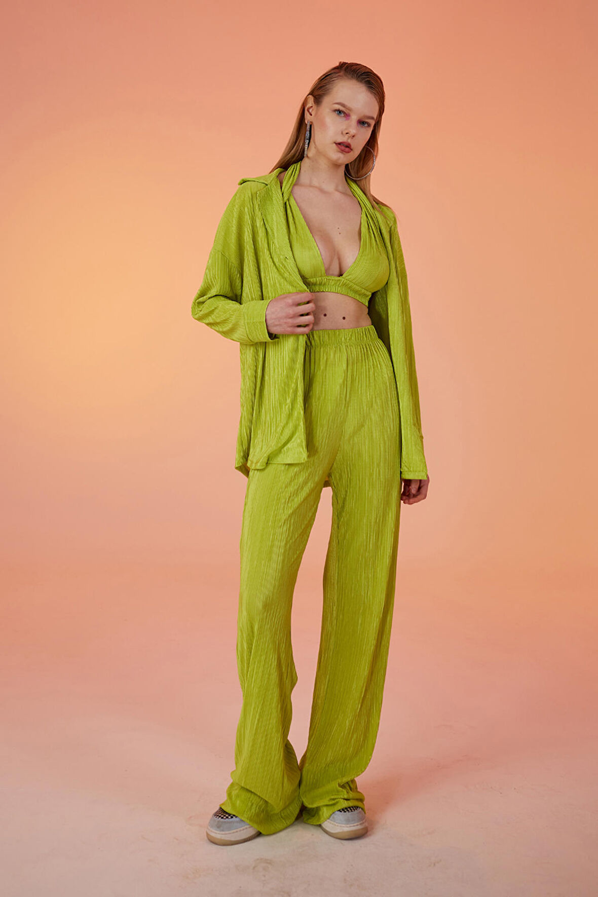 Beli Lastikli Esnek Comfy Pantolon Yeşil