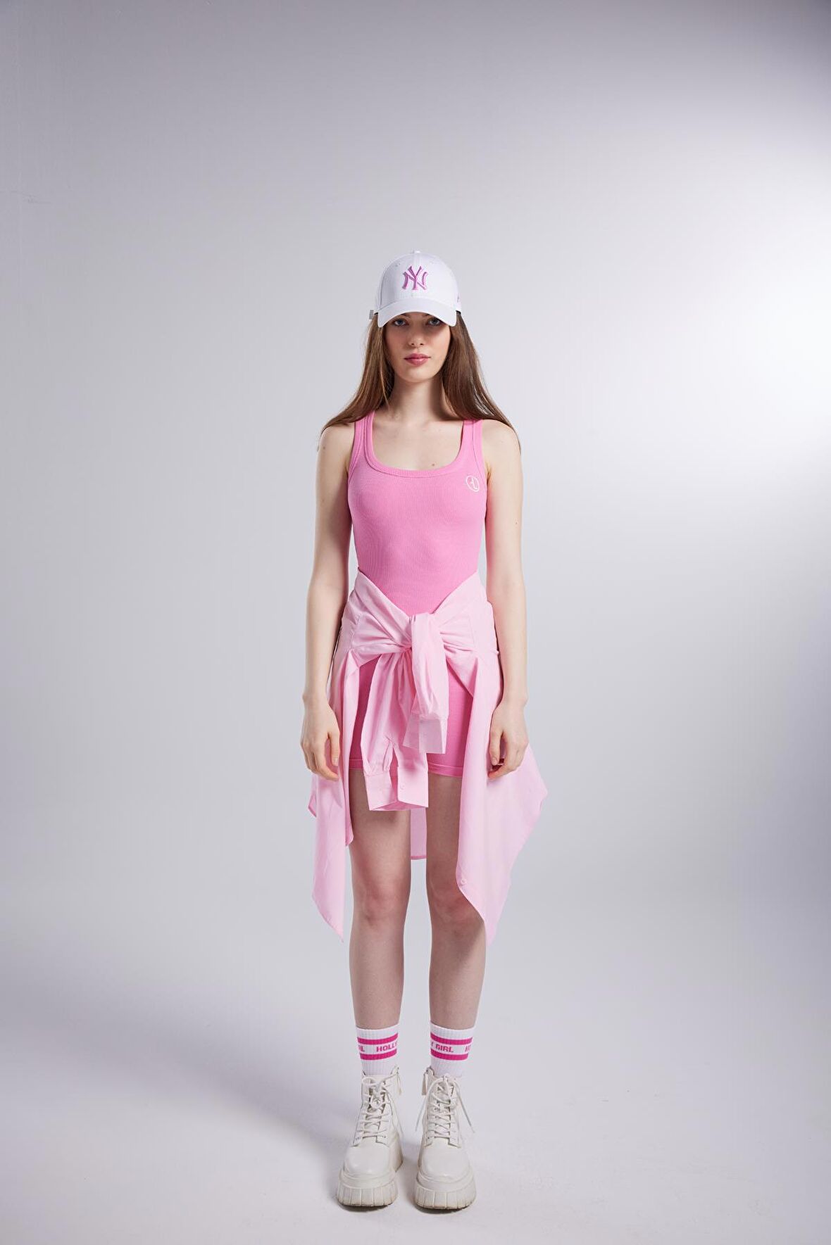 Fitilli Kumaş Şortlu Zoe Tulum Pembe