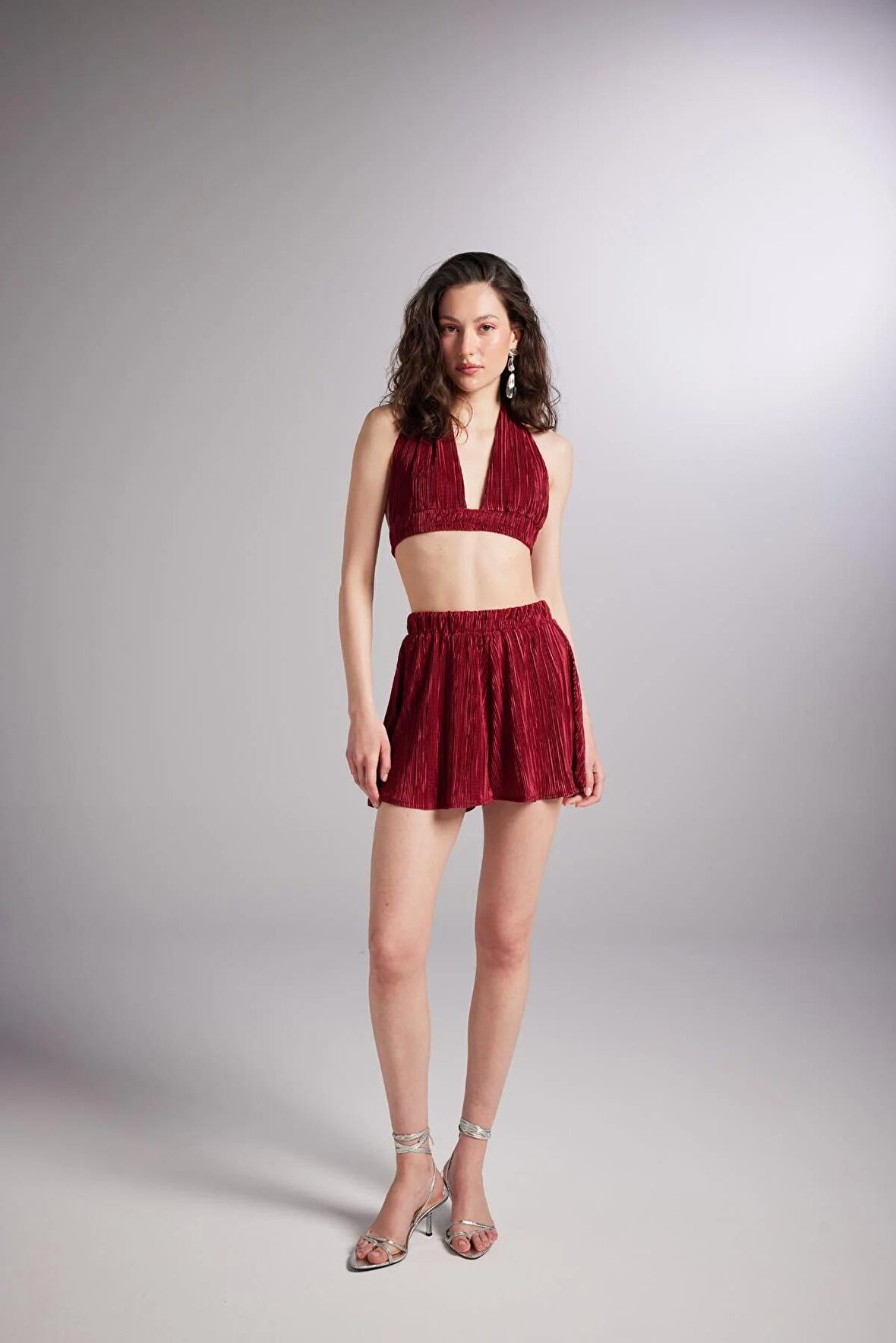 Beli Lastikli Mini Comfy Şort Bordo