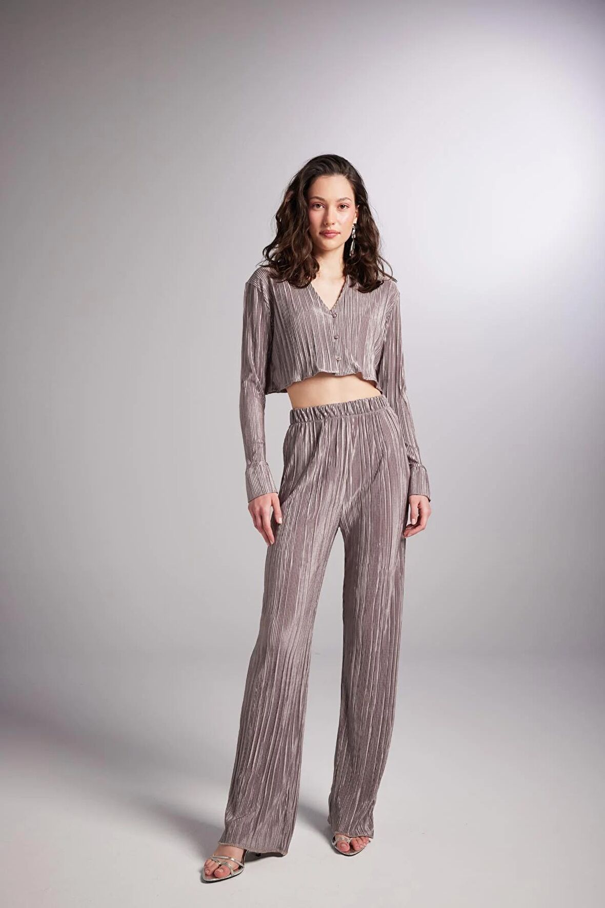Beli Lastikli Esnek Comfy Pantolon Vizon