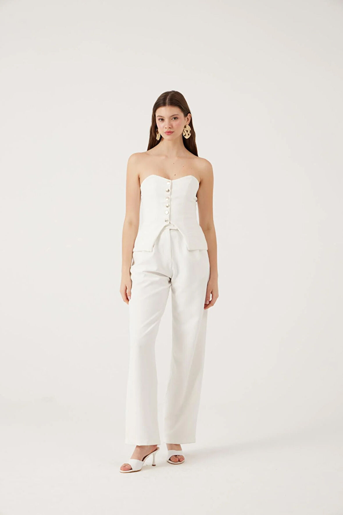 Palazzo Kesim Geniş Paça Harvey Pantolon Beyaz 