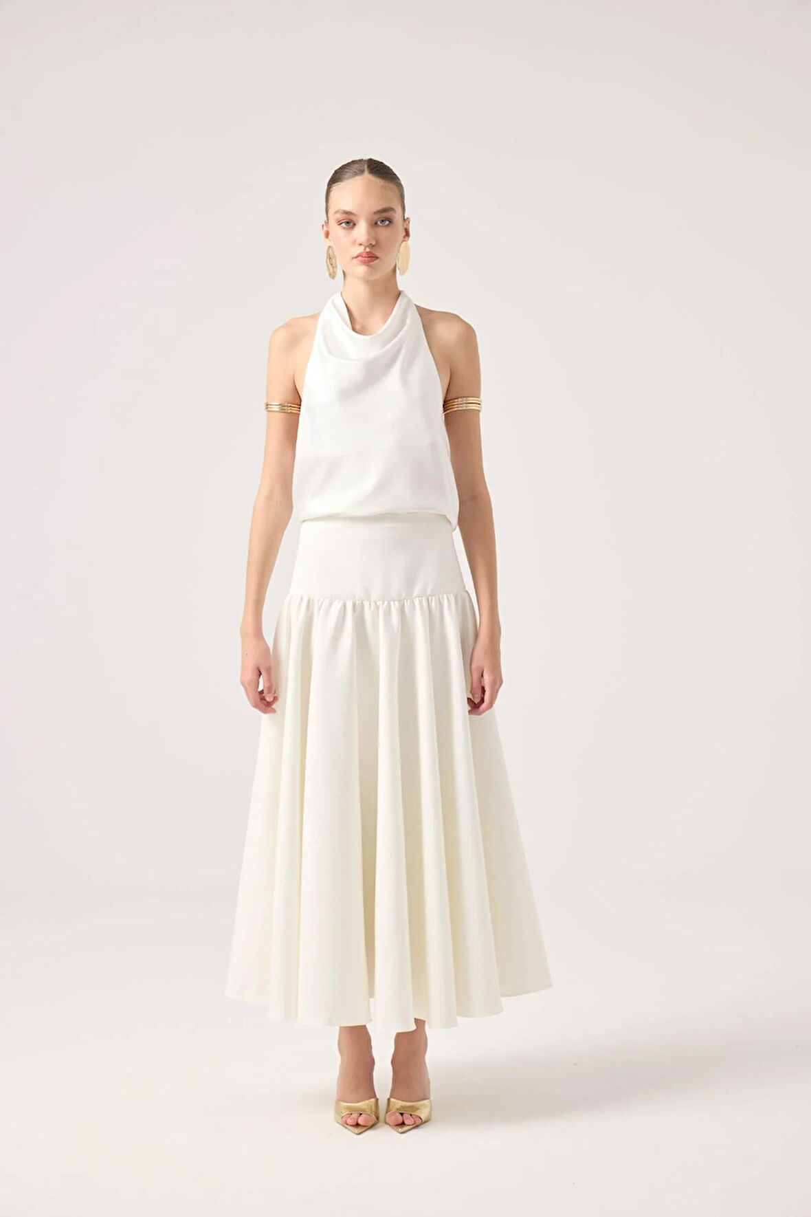 Fermuarlı Uzun Elenor Etek Beyaz