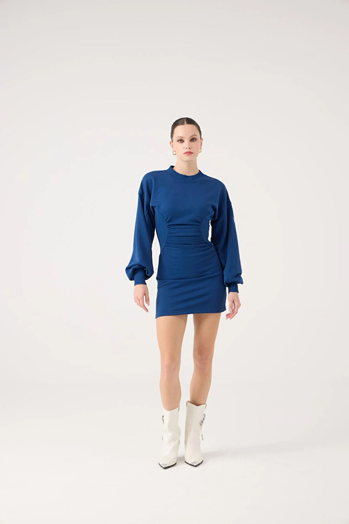 Belden Oturmalı Mini Nancy Elbise Mavi