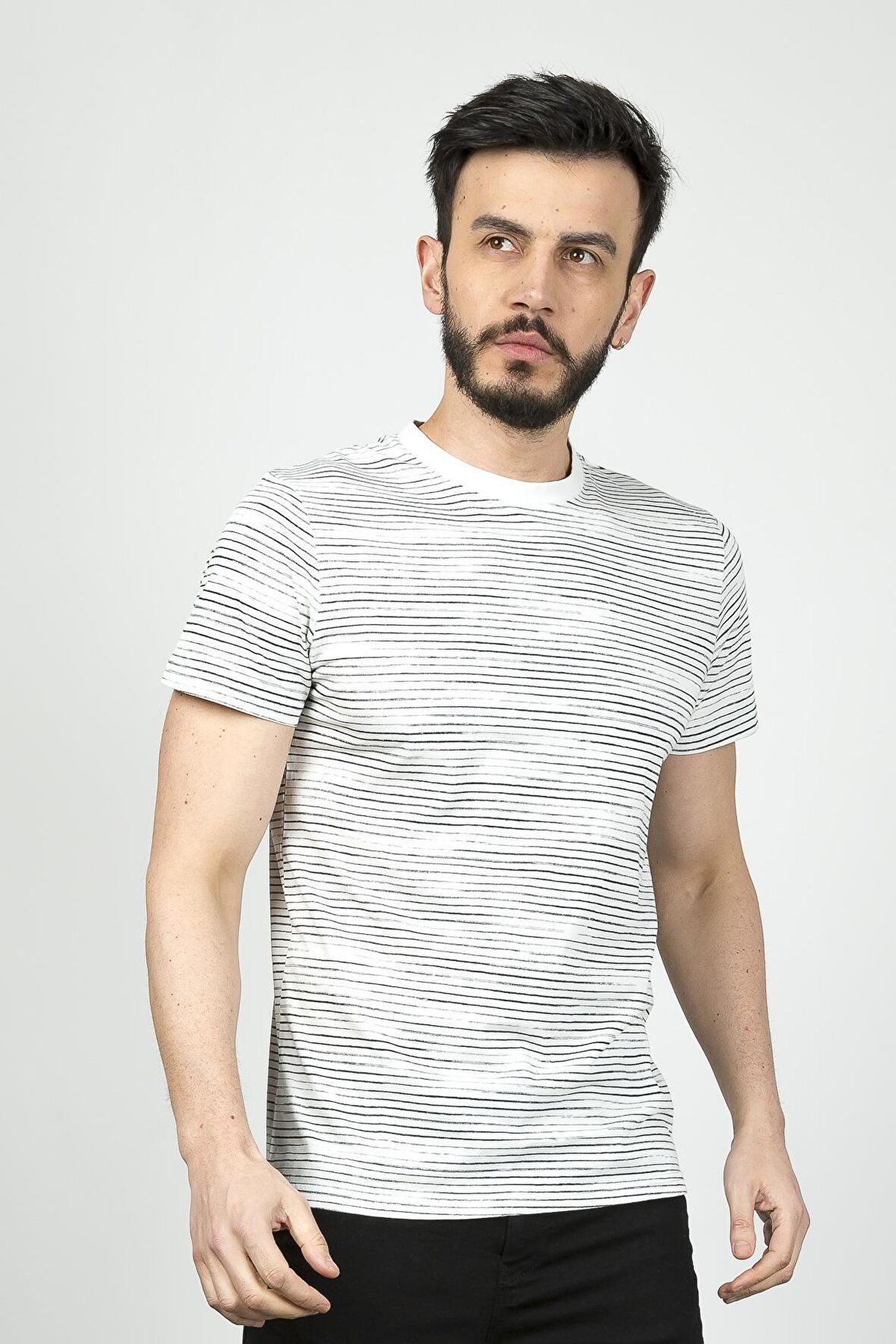 Cazador Erkek Bisiklet Yaka Tshirt 4014 Ekru