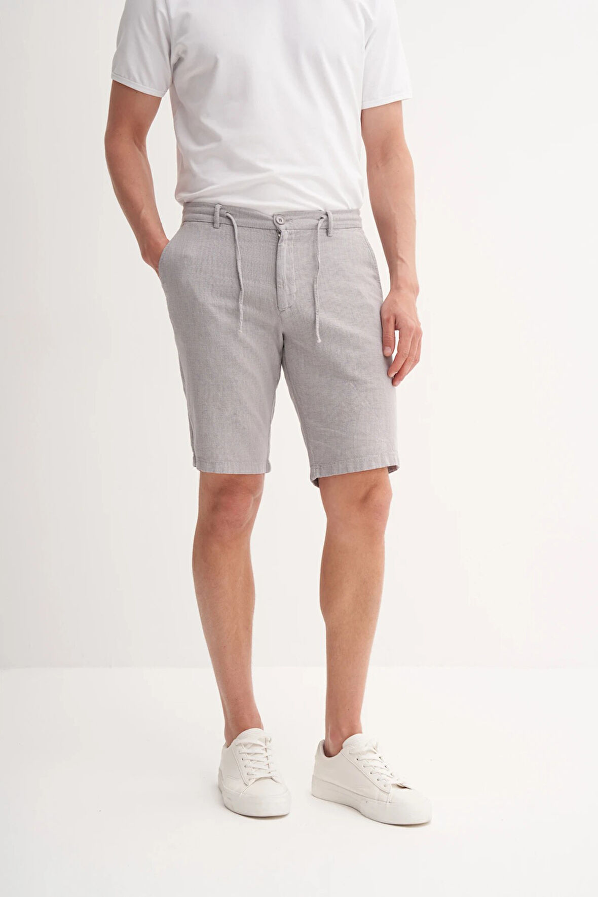 Cazador Slim Fit Dar Paça Keten Bermuda Şort 6108