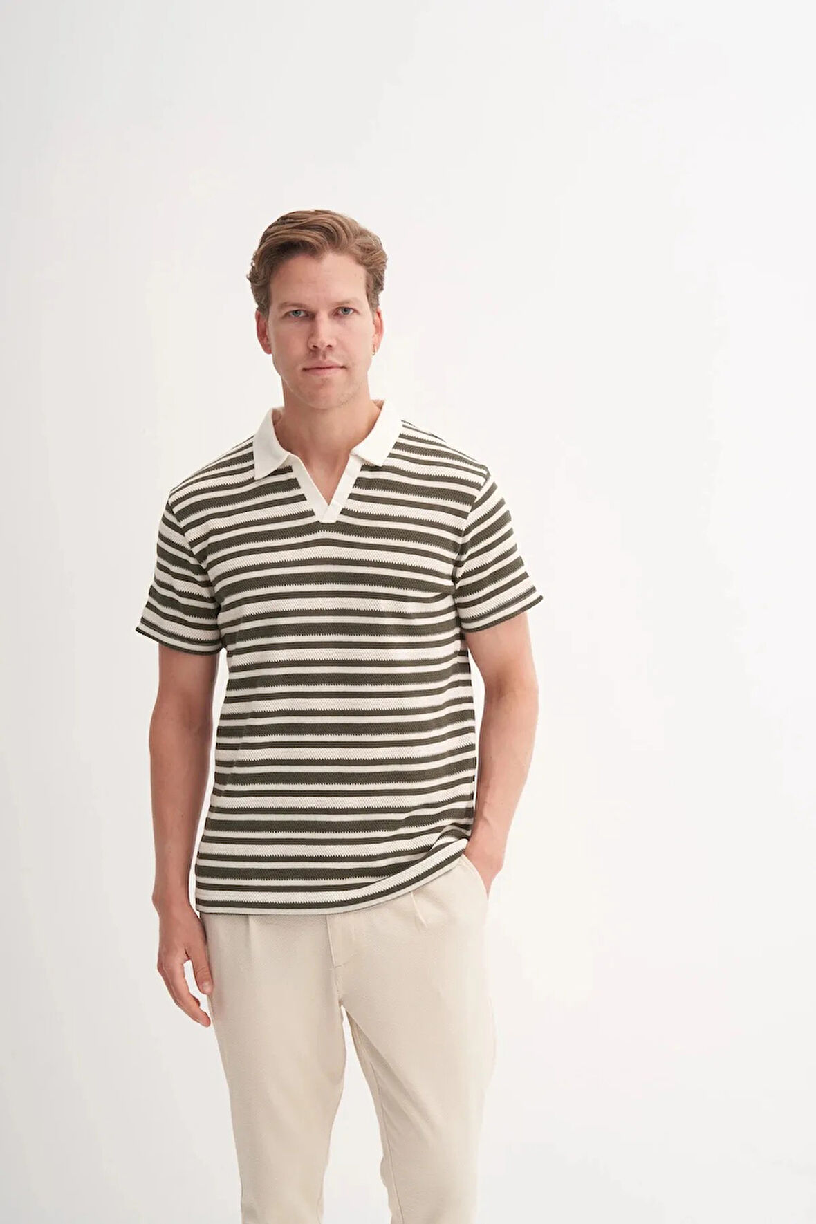 Cazador Polo Yaka Regular Fit Örme Çizgili Tişört 4033