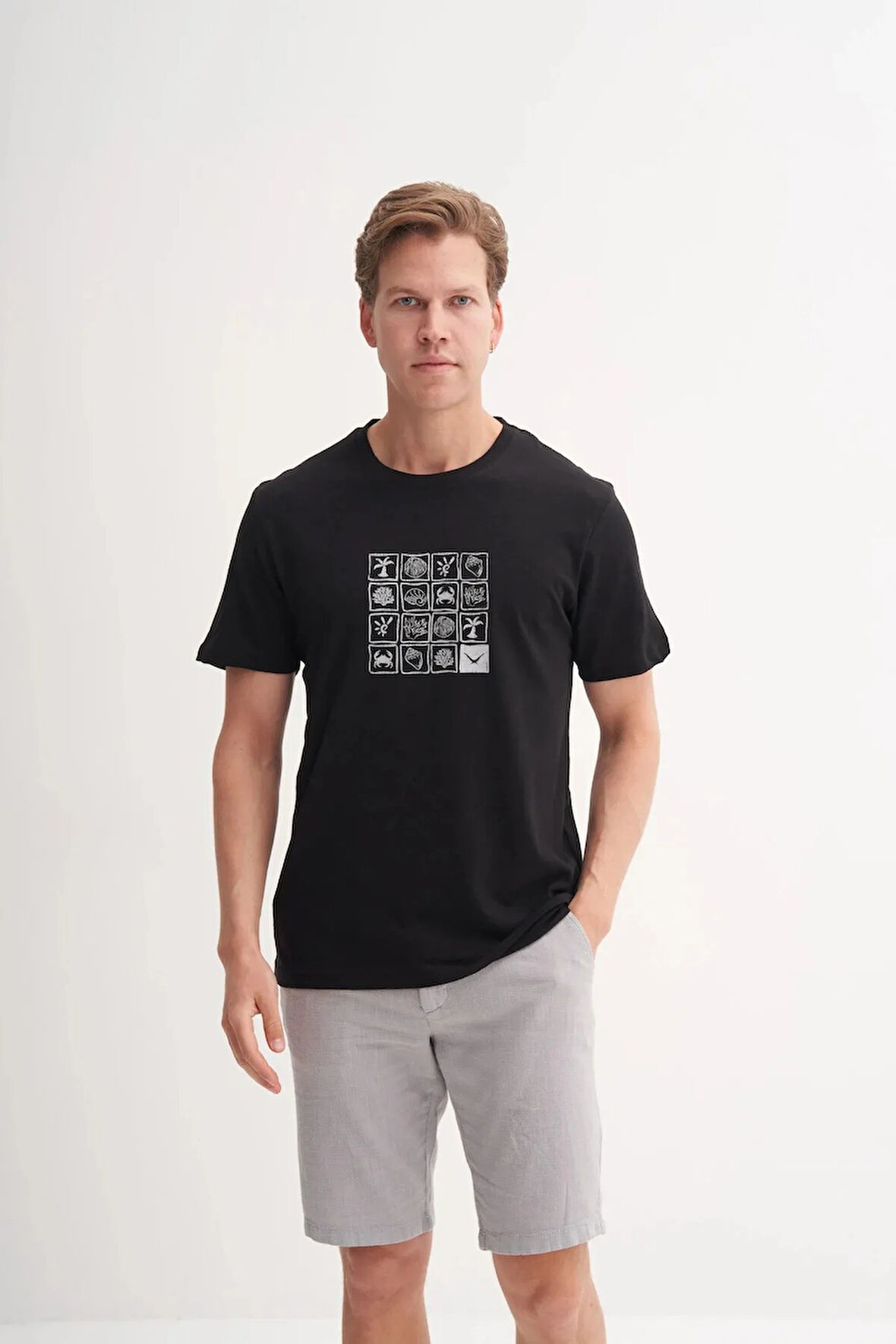 Cazador Slim Fit Bisiklet Yaka Pamuklu Desenli Tişört 4041