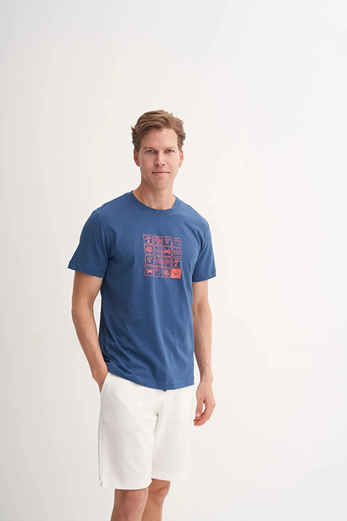 Cazador Slim Fit Bisiklet Yaka Pamuklu Desenli Tişört 4041