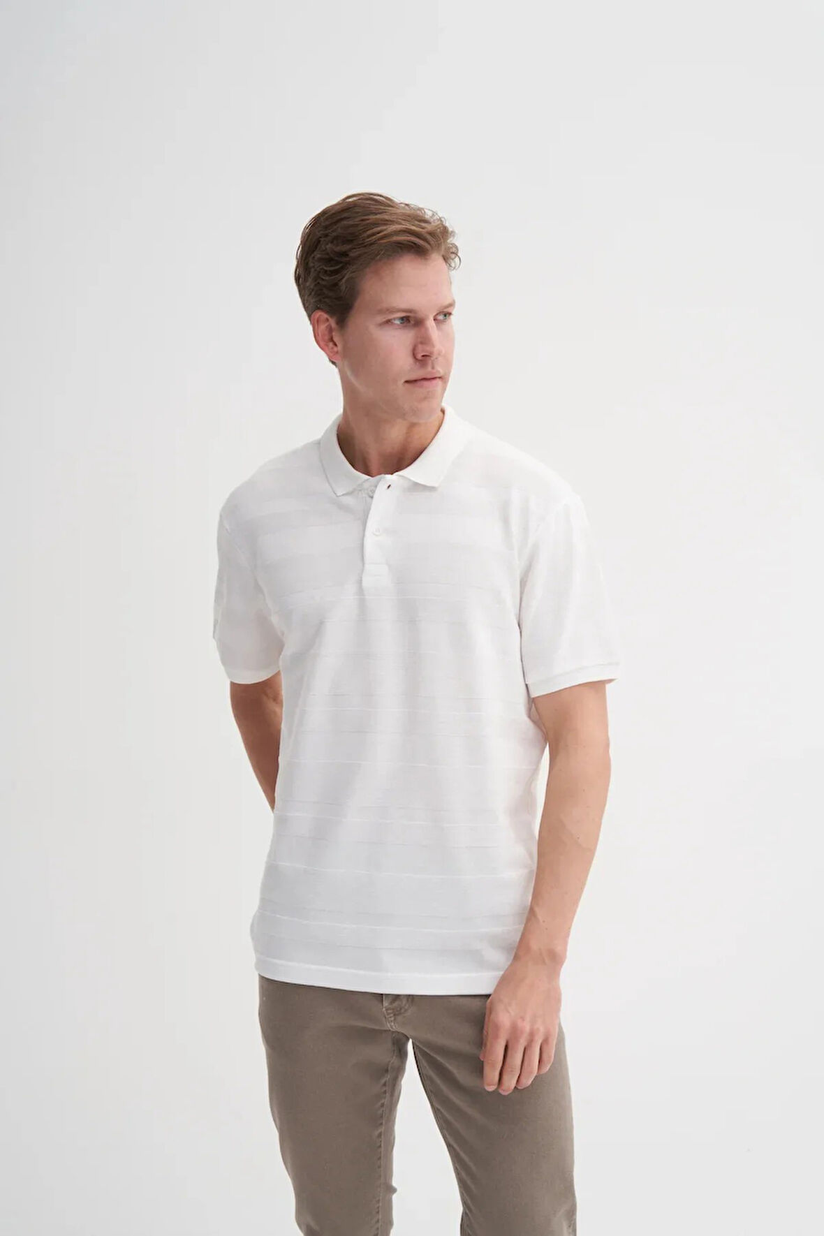 Cazador Polo Yaka Regular Fit Örme Çizgi Dokulu Tişört