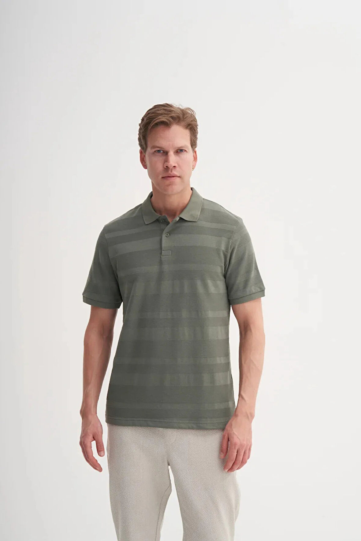 Cazador Polo Yaka Regular Fit Örme Çizgi Dokulu Tişört