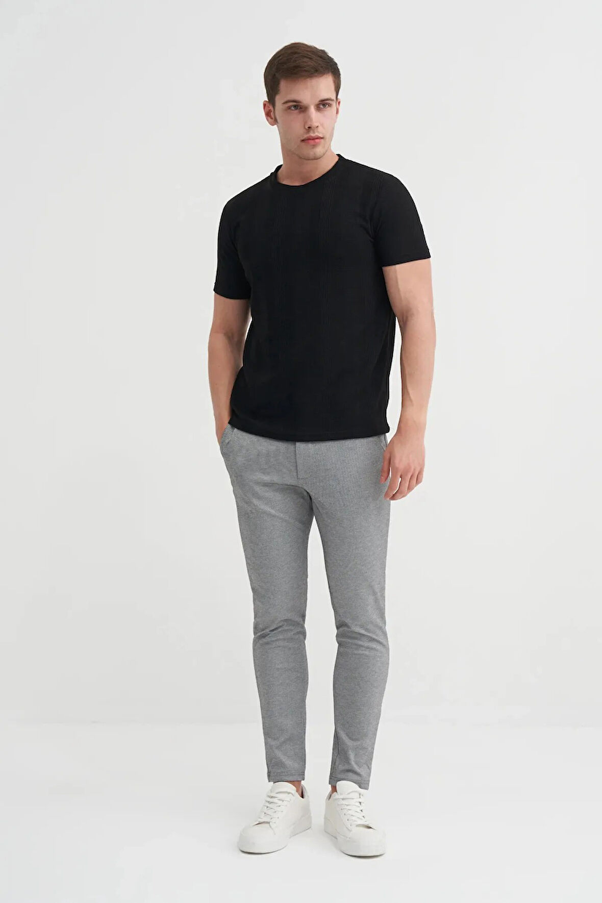 Cazador Slim Fit Bisiklet Yaka Örme Düz Tişört