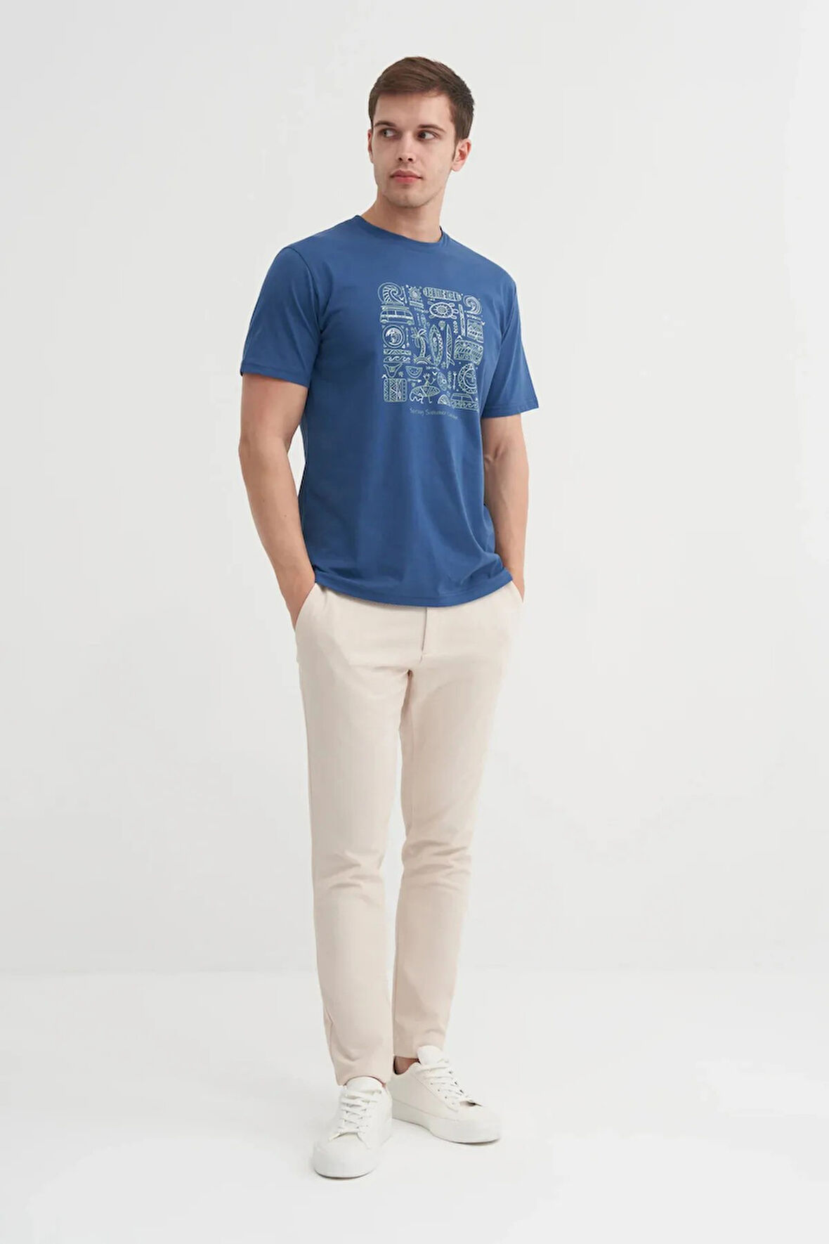 Cazador Bisiklet Yaka Regular Fit Pamuklu Baskılı Tişört