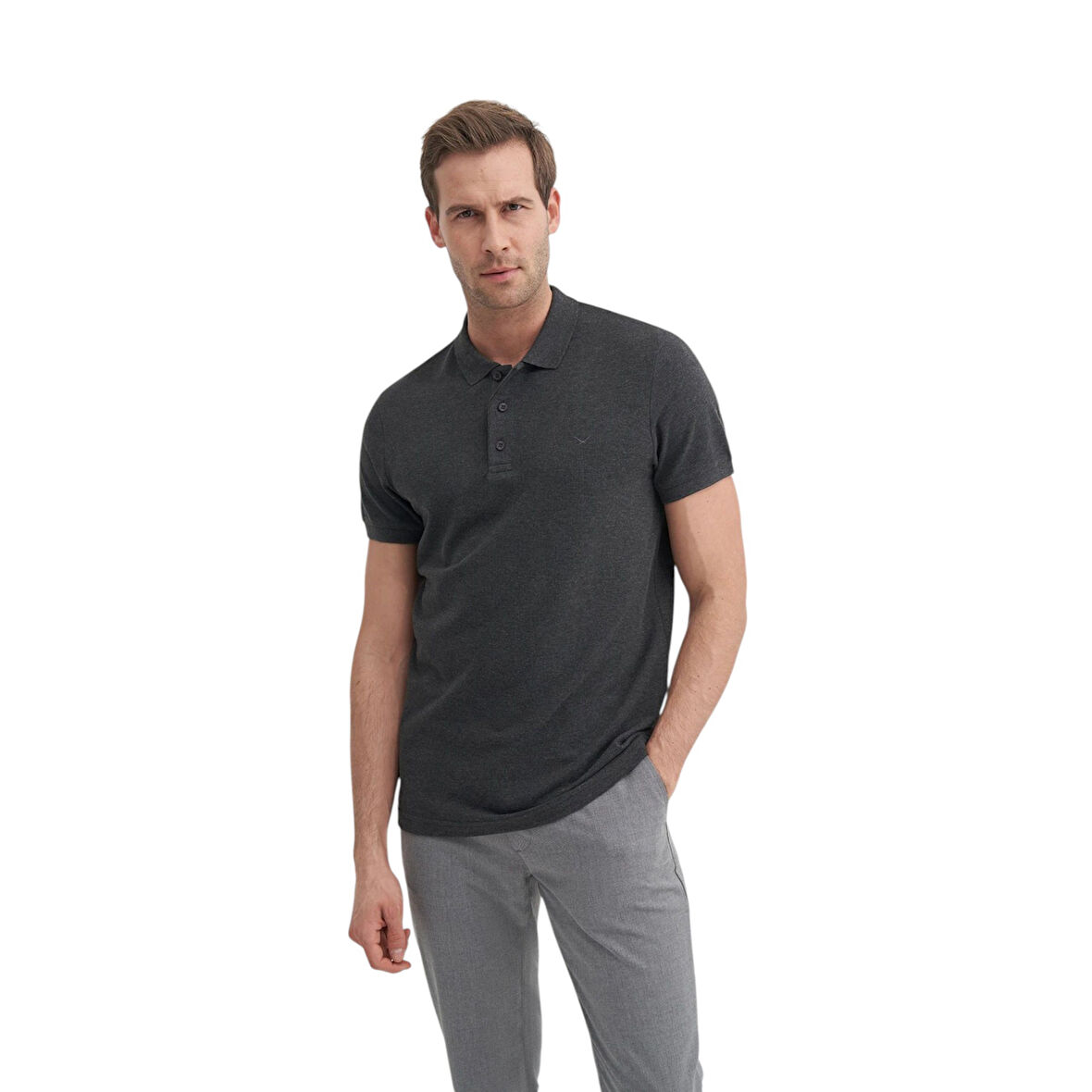 Erkek Polo Yaka Slim Fit Düz Pamuklu Tişört 4613