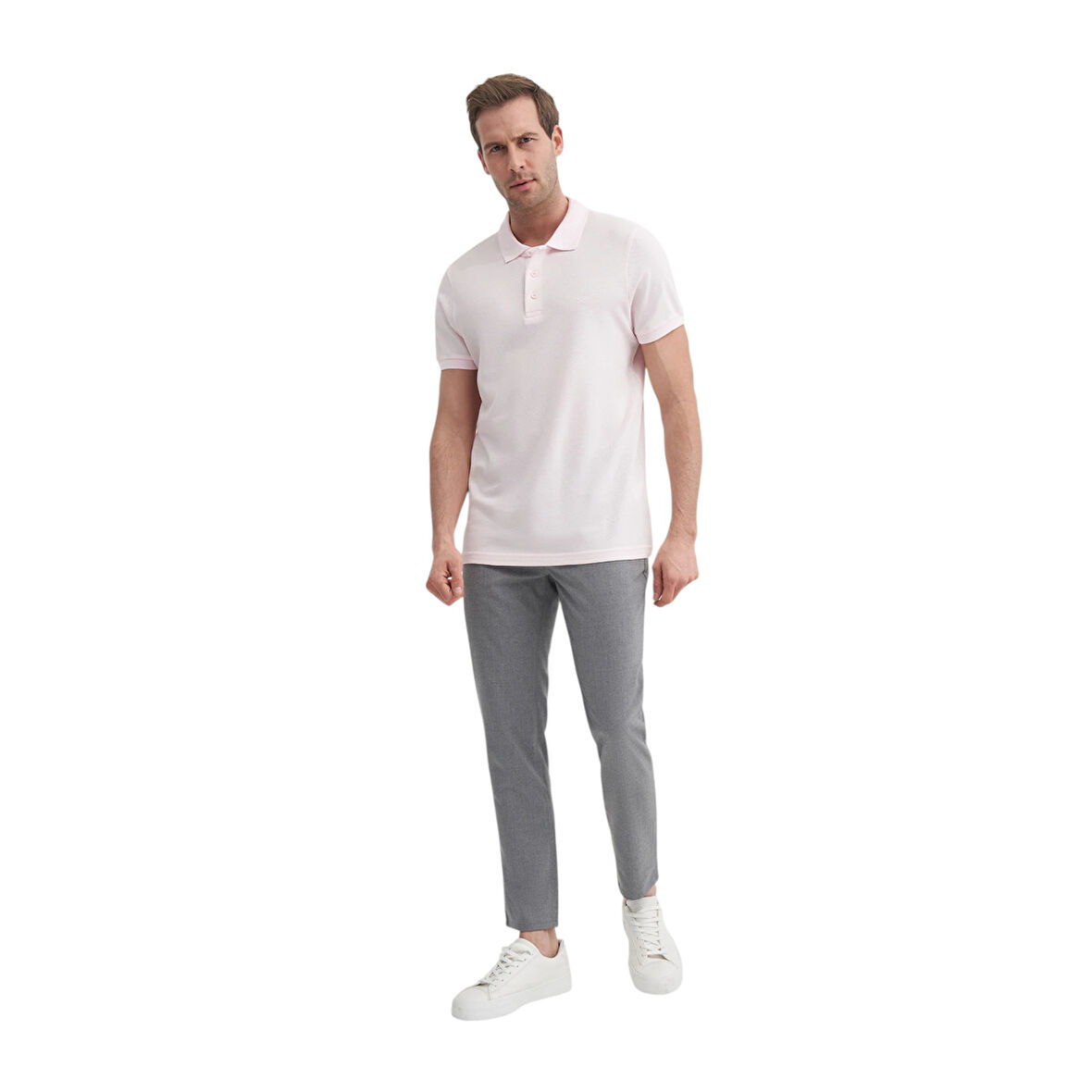 Erkek Polo Yaka Slim Fit Pike Düz Pamuklu Tişört