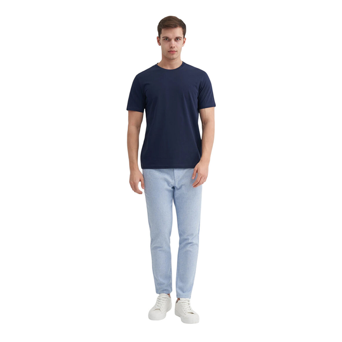 Erkek Slim Fit Bisiklet Yaka Pamuklu Düz Tişört