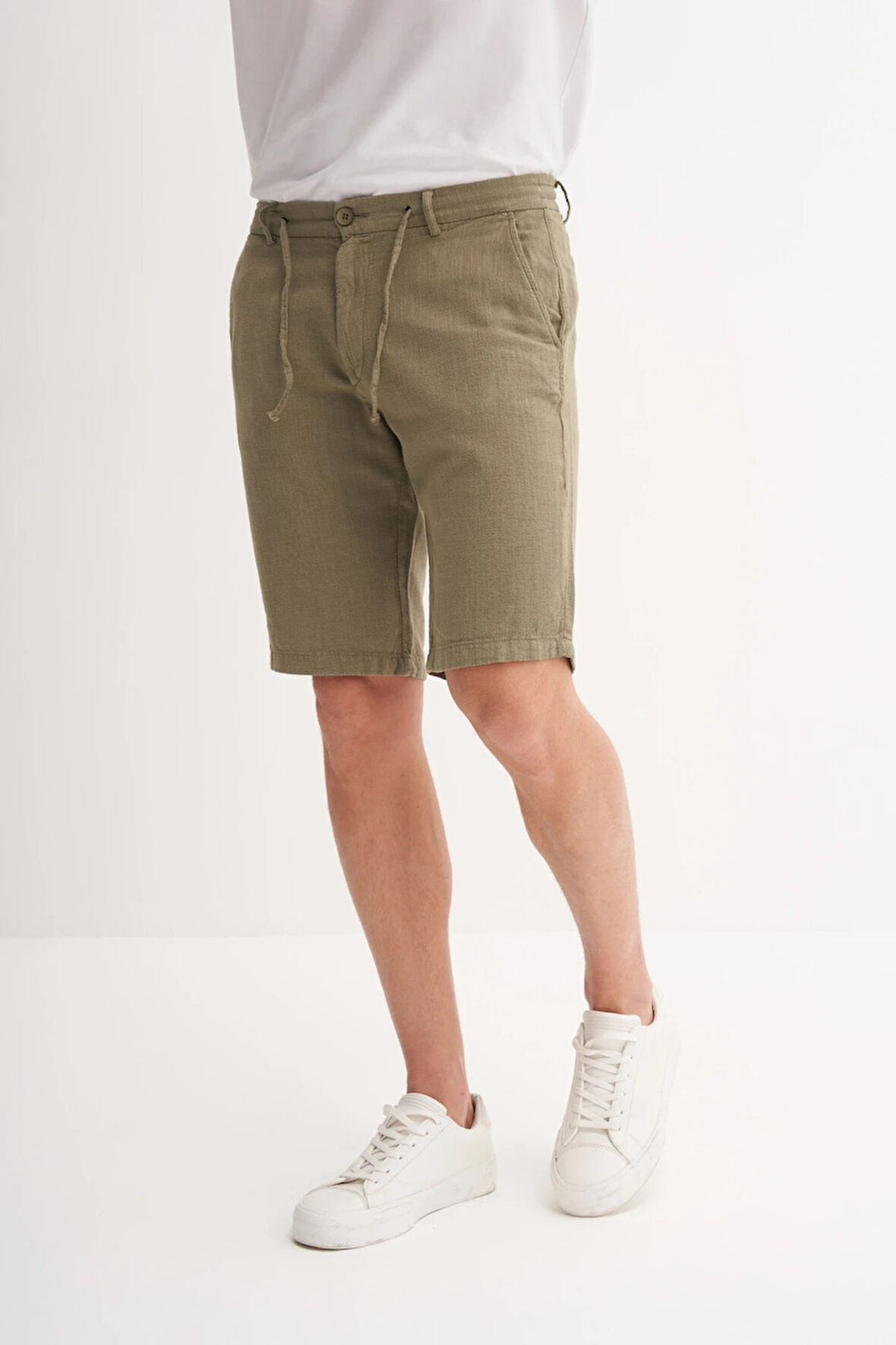 Cazador Slim Fit Dar Paça Keten Bermuda Şort 6108