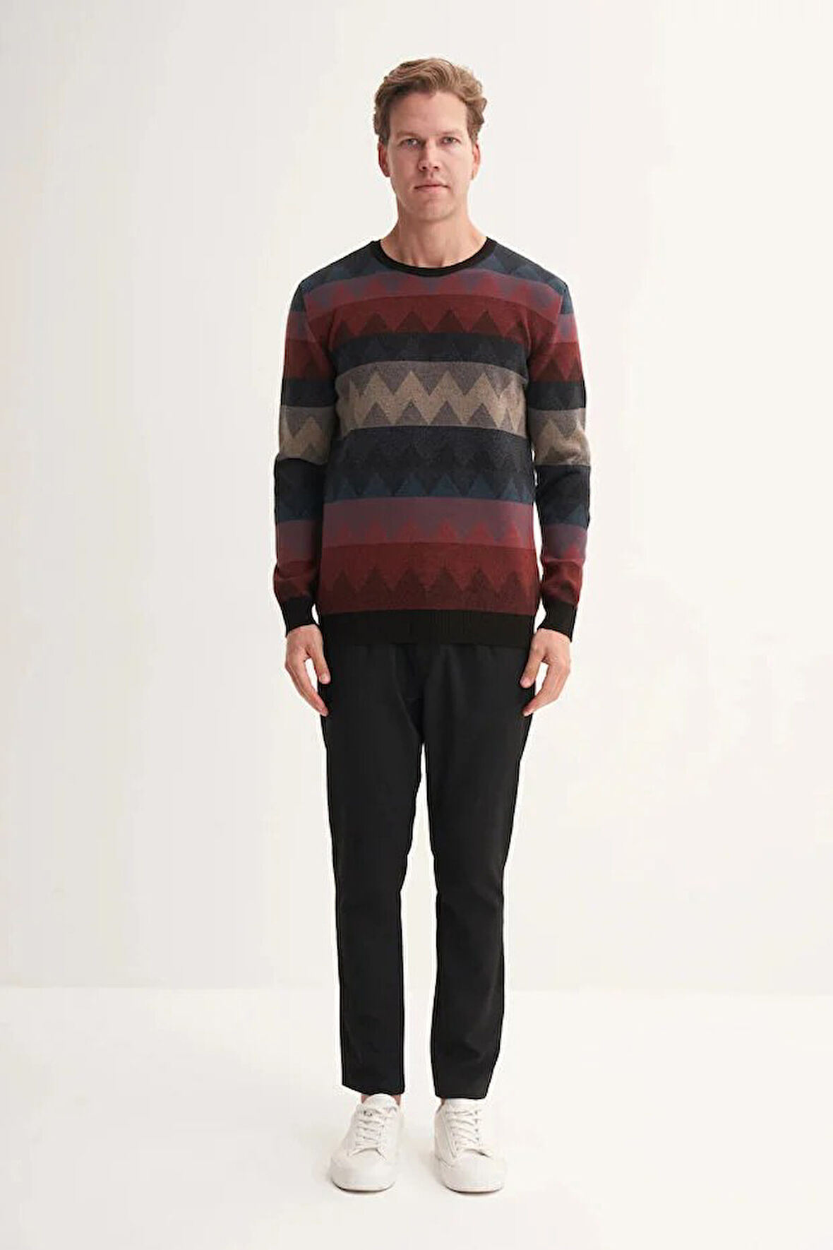 Cazador Vintage Soft Touch Slim Fit Bisiklet Yaka Desenli Kazak-33260