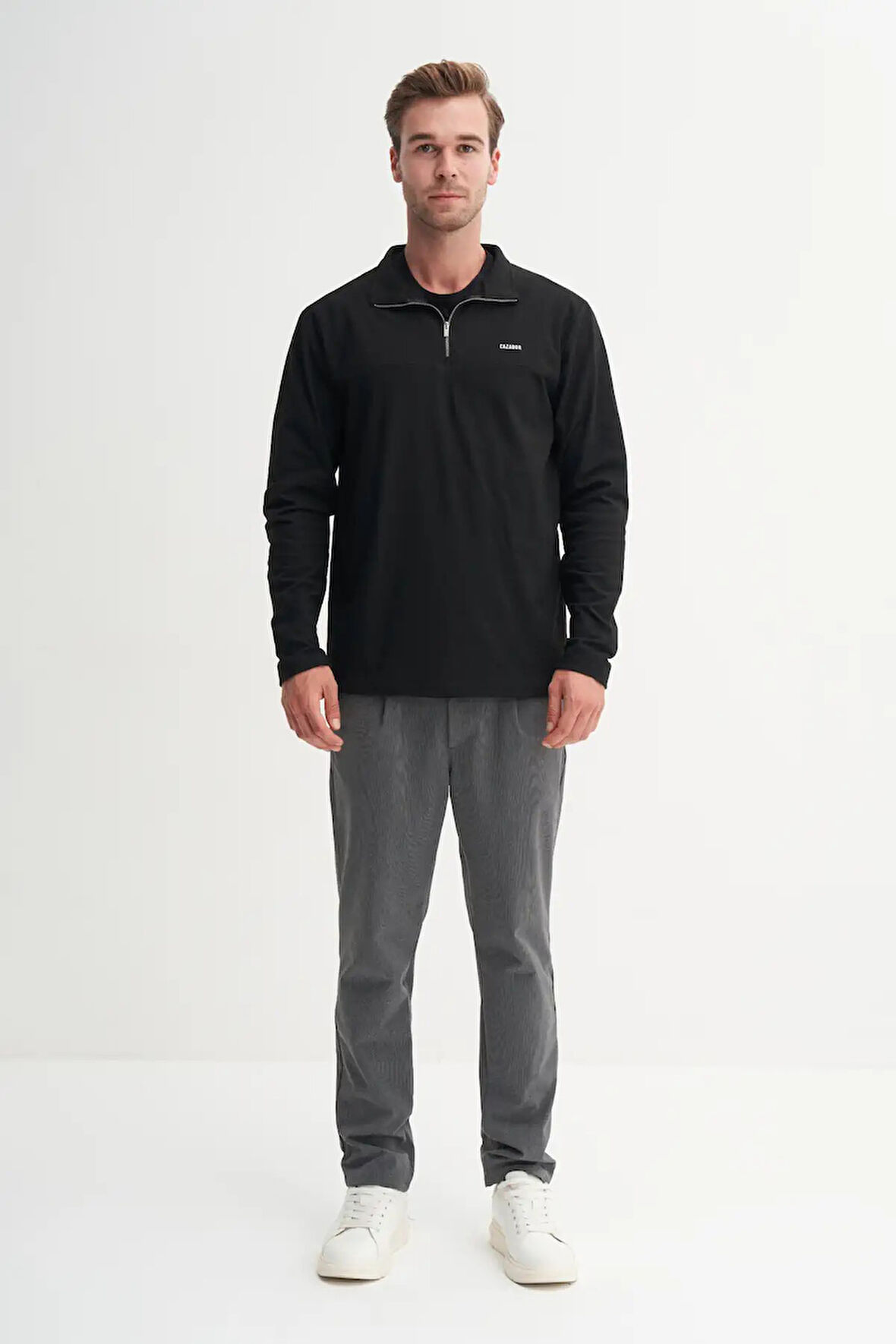 Cazador Regular Fit Likralı İnce Polar Dik Yaka Fermuarlı Sweatshirt-53080