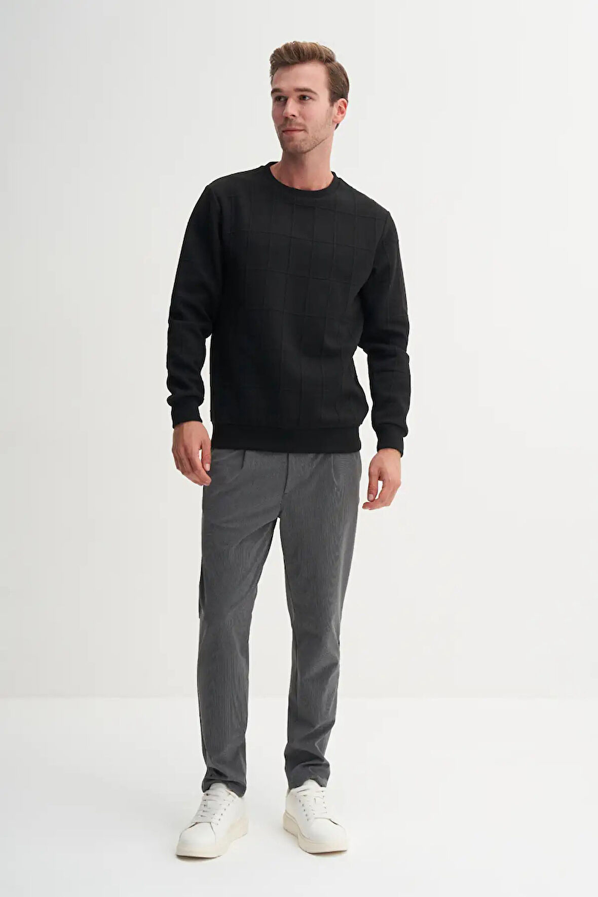 Cazador Regular Fit Kareli Kapitone Jakar Viskon Karışımlı Sweatshirt-53455