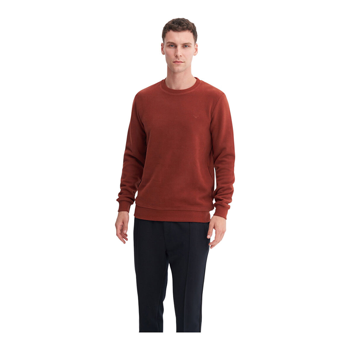 Erkek Slim Fit Pamuk Karışımlı Selanik Örgü Sweatshirt 56400 