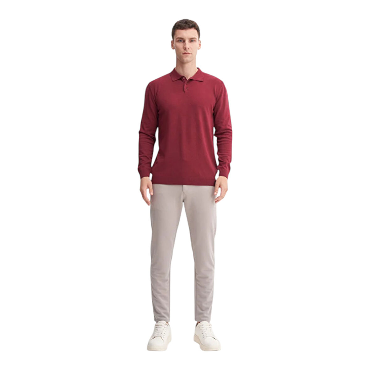 Slim Fit Viskon Kumaş Basic Polo Yaka Kazak