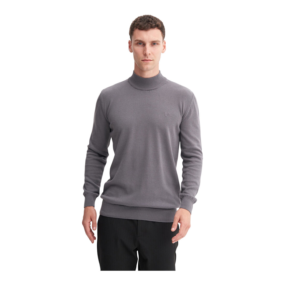 Slim Fit Pamuk Kumaş Basic Yarım Balıkçı Kazak