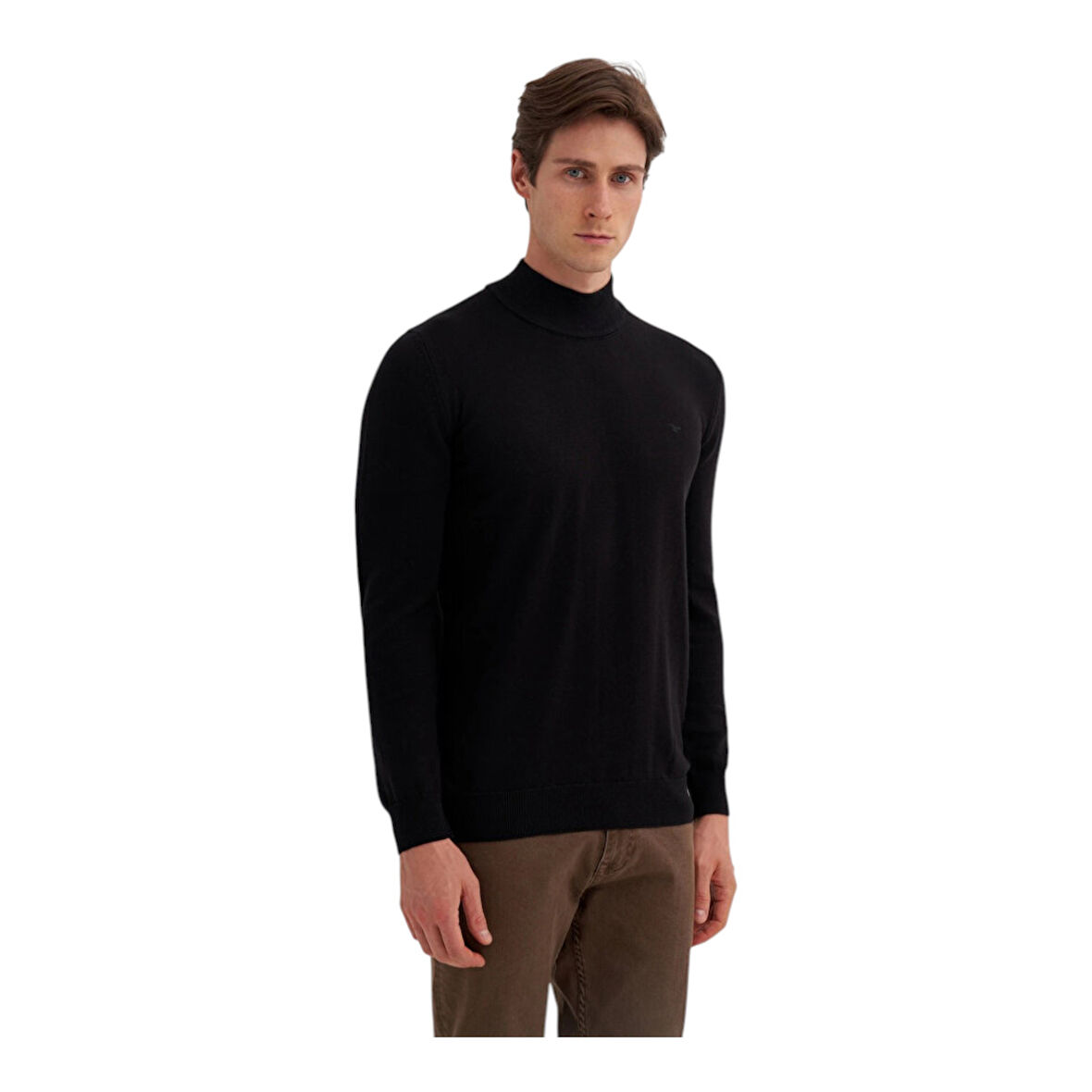 Slim Fit Pamuk Kumaş Basic Yarım Balıkçı Kazak