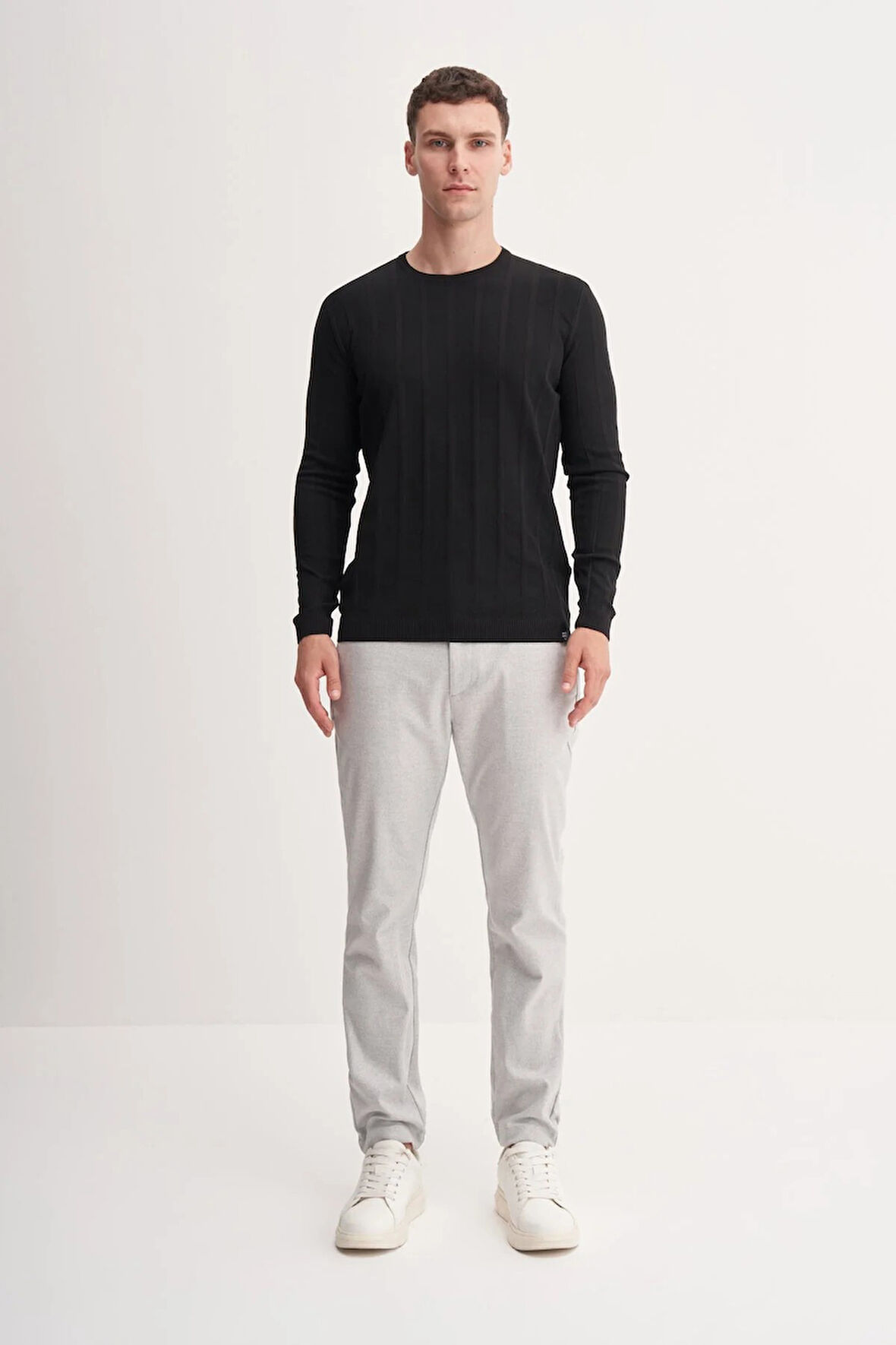 Erkek Slim Fit Viskon Kumaş Premium Bisiklet Yaka Kazak