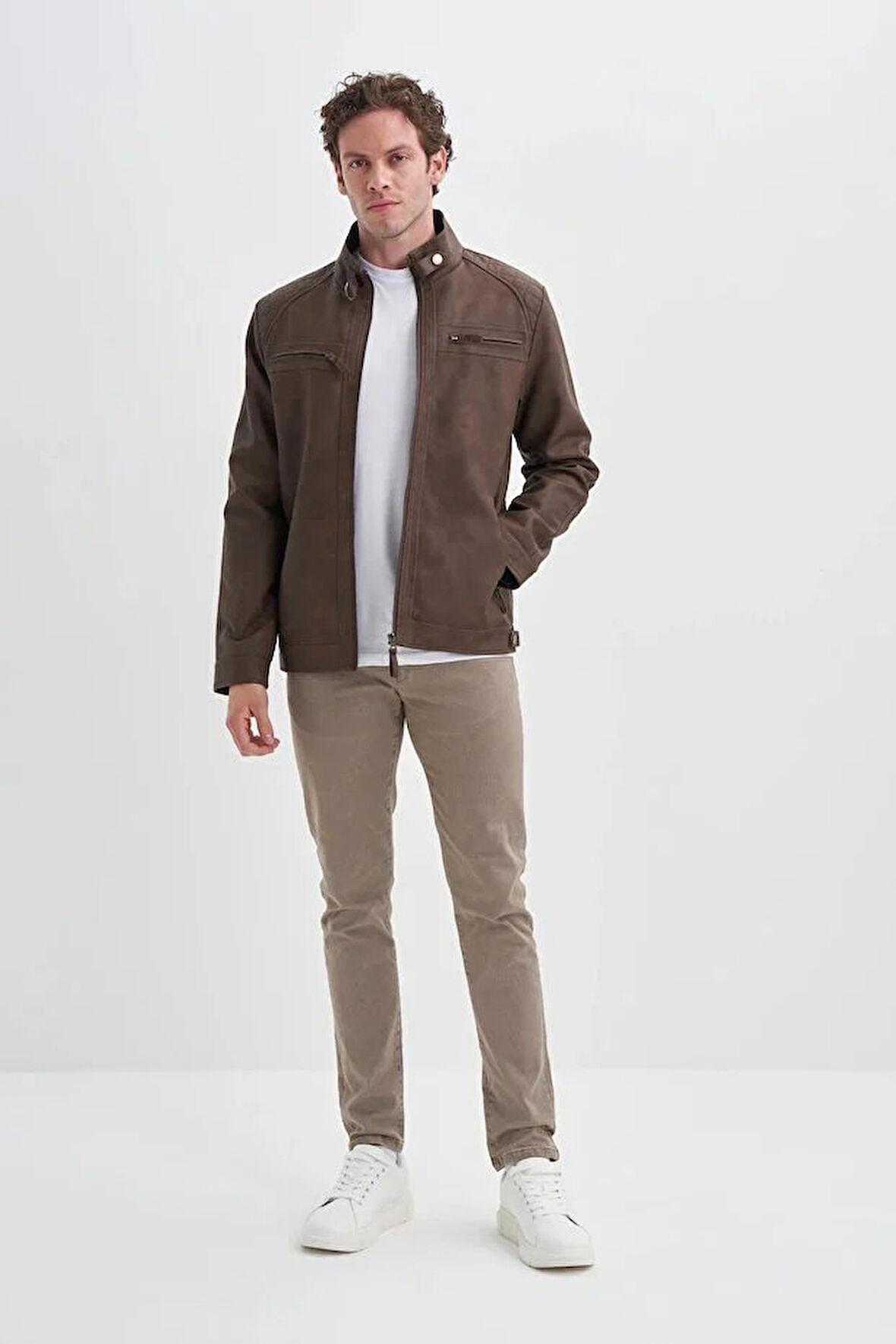 Cazador Slim Fit Vintage PU Deri Karışımlı Mont-10620 S. Kahve