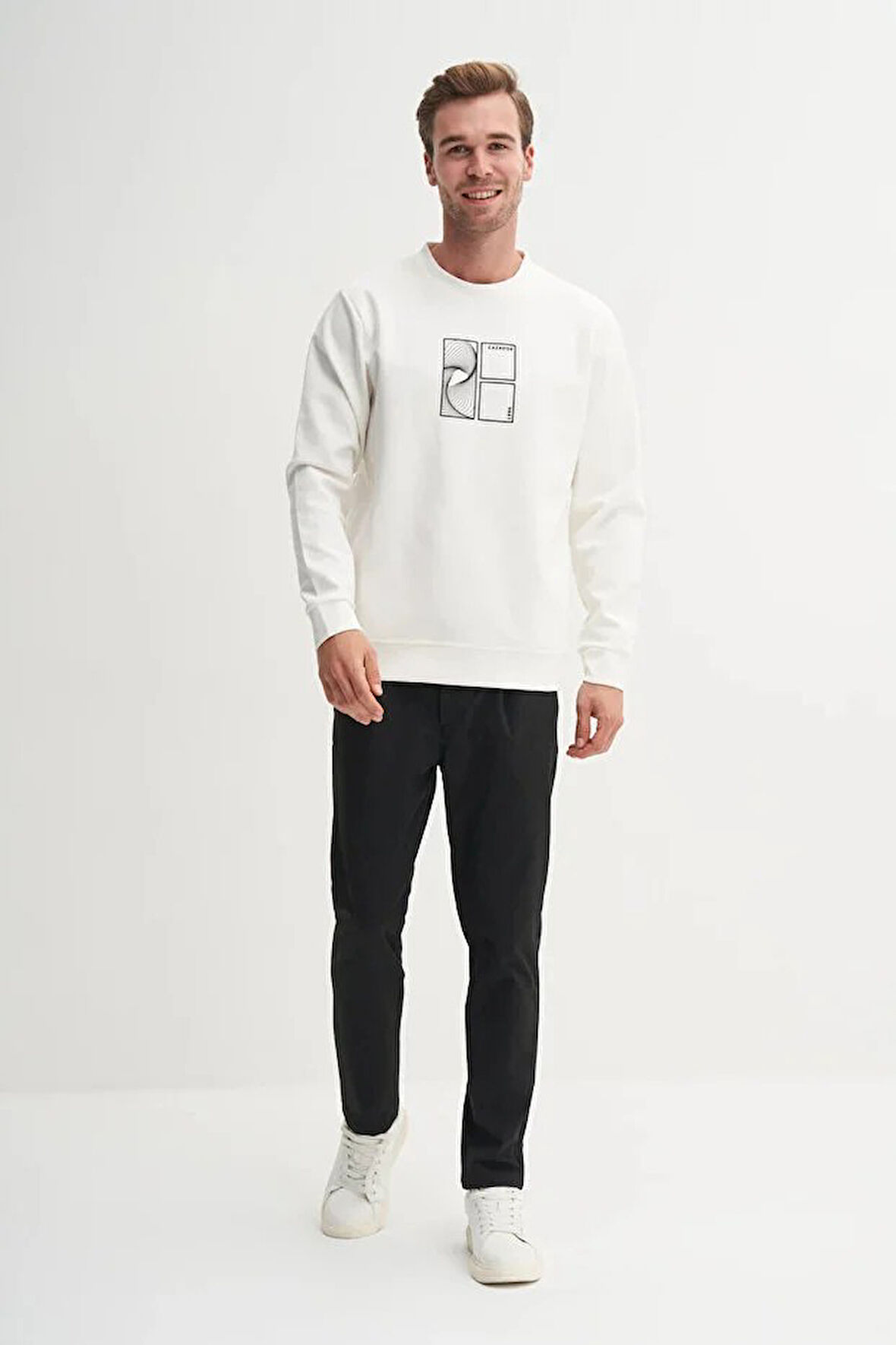 Cazador CAZ 53290 BİSİKLET YAKA BEYAZ ERKEK SWEAT (25 KIŞ)