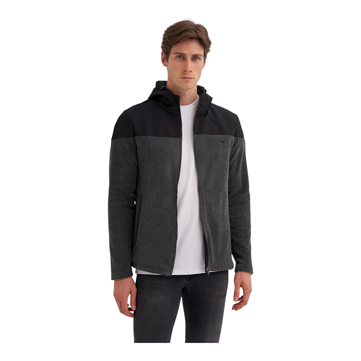 Erkek Kapüşonlu Polar Kumaş Basic Regular Fit Sweat Hırka-56390