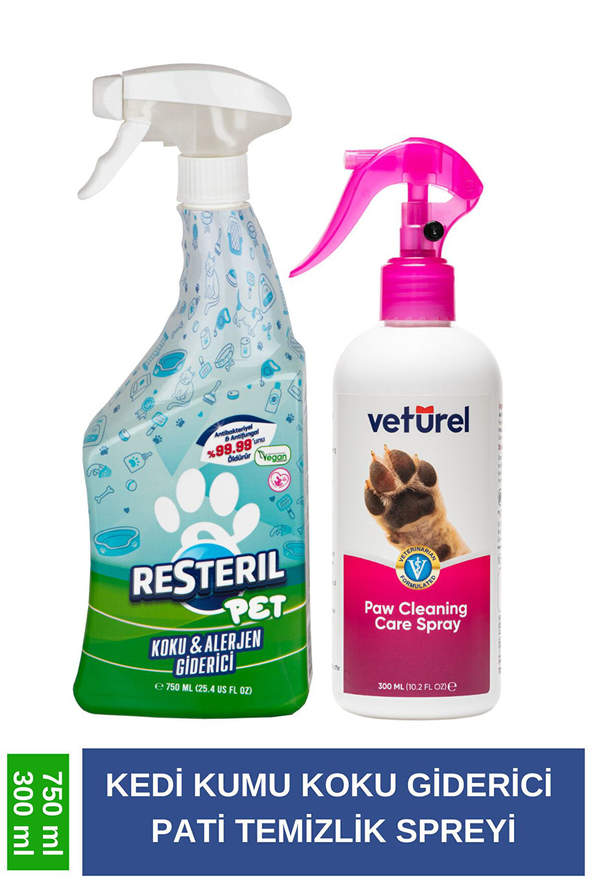 Pet Hipoalerjenik Hijyen Spreyi 750ml Ve Pati Tüy Temizlik Ve Koku Giderici 300ml Set