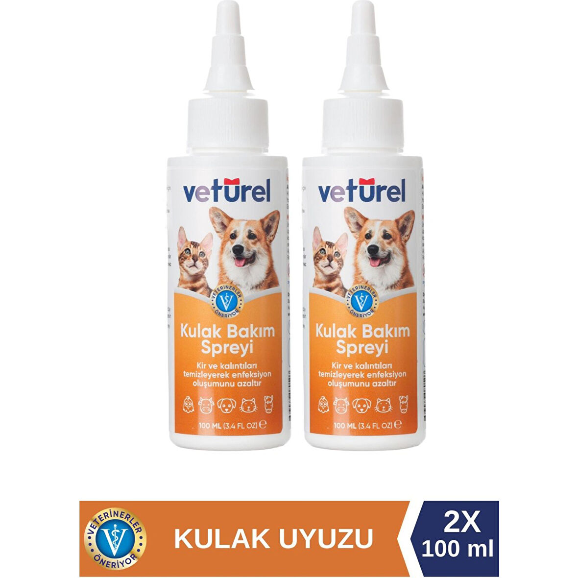 Kulak Bakım Spreyi 2x100ml Köpek Kulak Temizleme Kedi Kulak Uyuzu Kir Bulaş