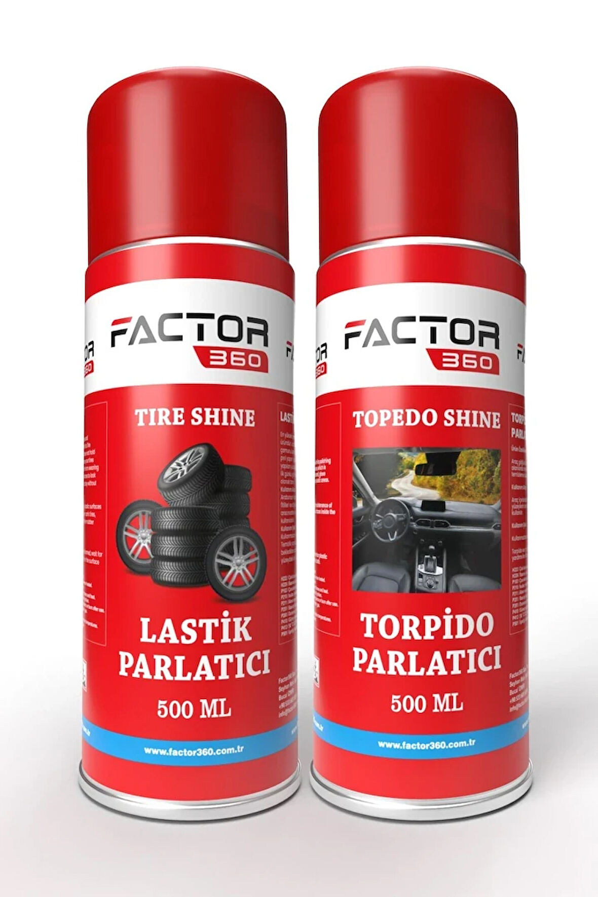 Factor360 Lastik Parlatıcı Sprey 500ml - Torpido Parlatıcı Sprey 500ml Avantajlı Paket