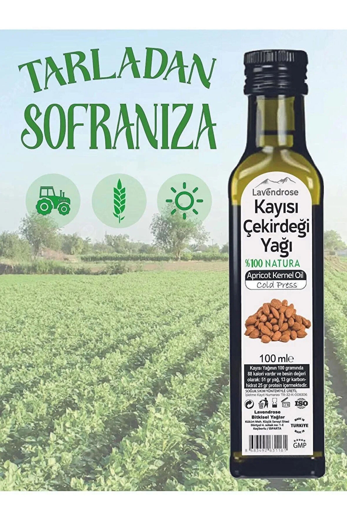 Lavendrose Kayısı Çekirdeği Yağı %100 saf ve Doğal Soğuk Sıkım - Kayısıçekirdeği yağı 100 ml