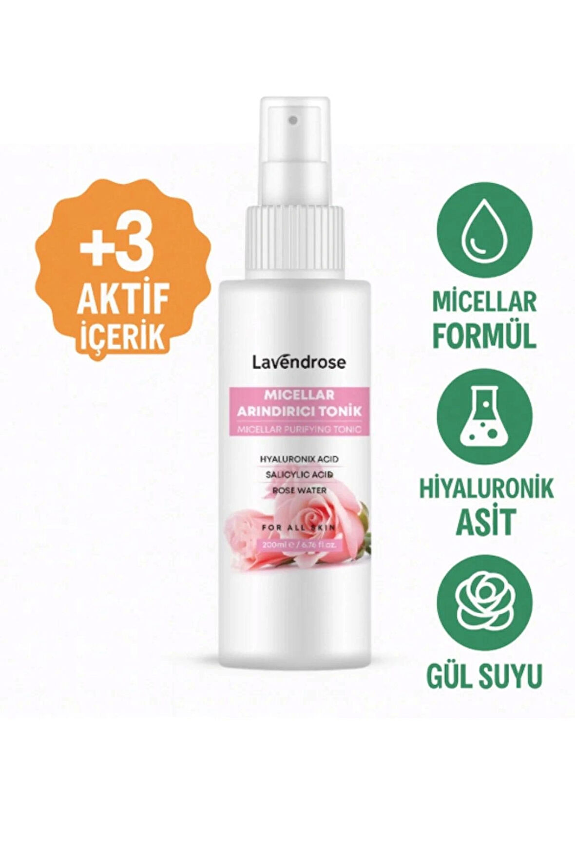 Lavendrose Micellar Arındırıcı Ve Nemlendirici Hyaluronic Asit, Salisilik Asit Tonik 200ml