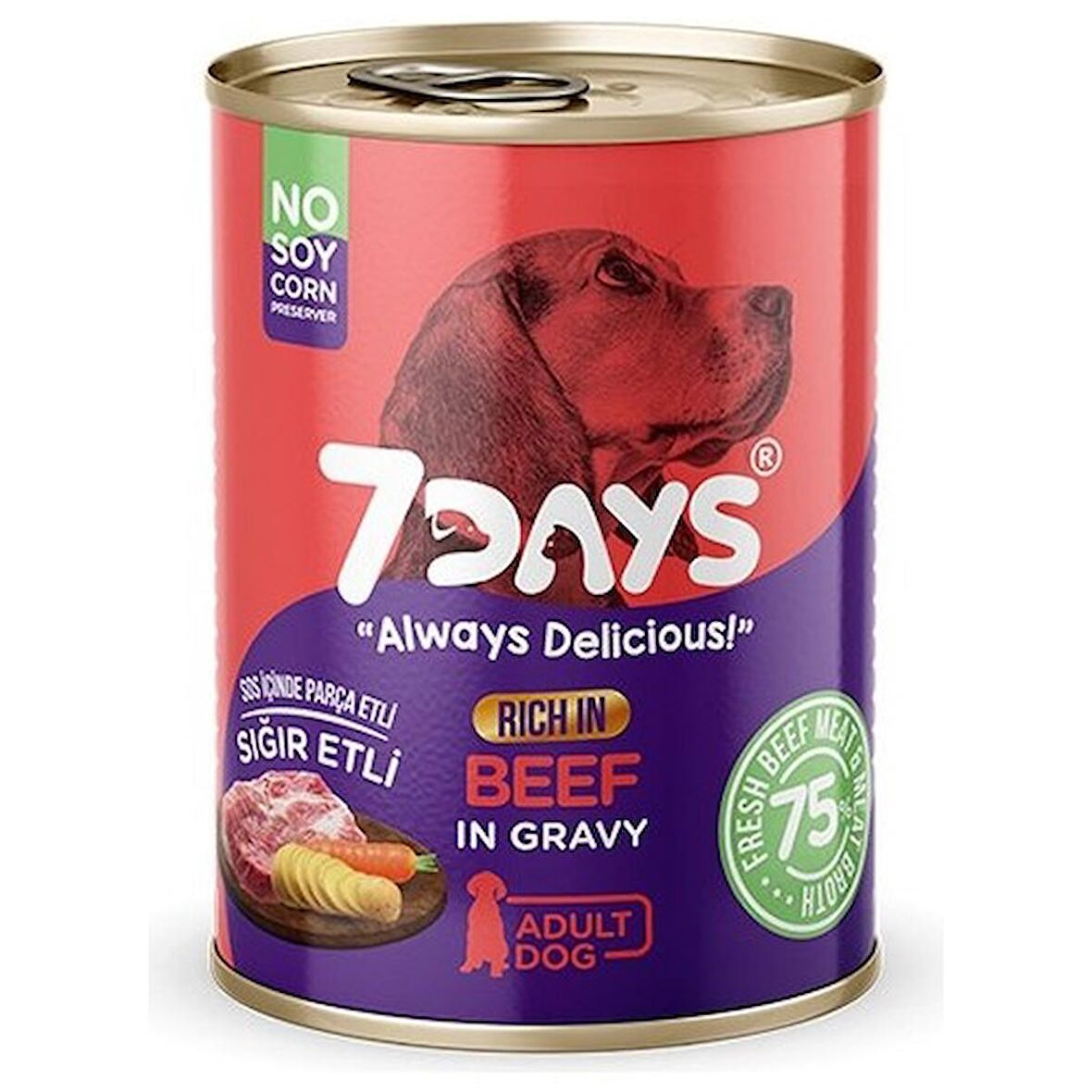 7days Tahılsız Taze Sığır Etli Soslu Yetişkin Köpek Konservesi 415 gr