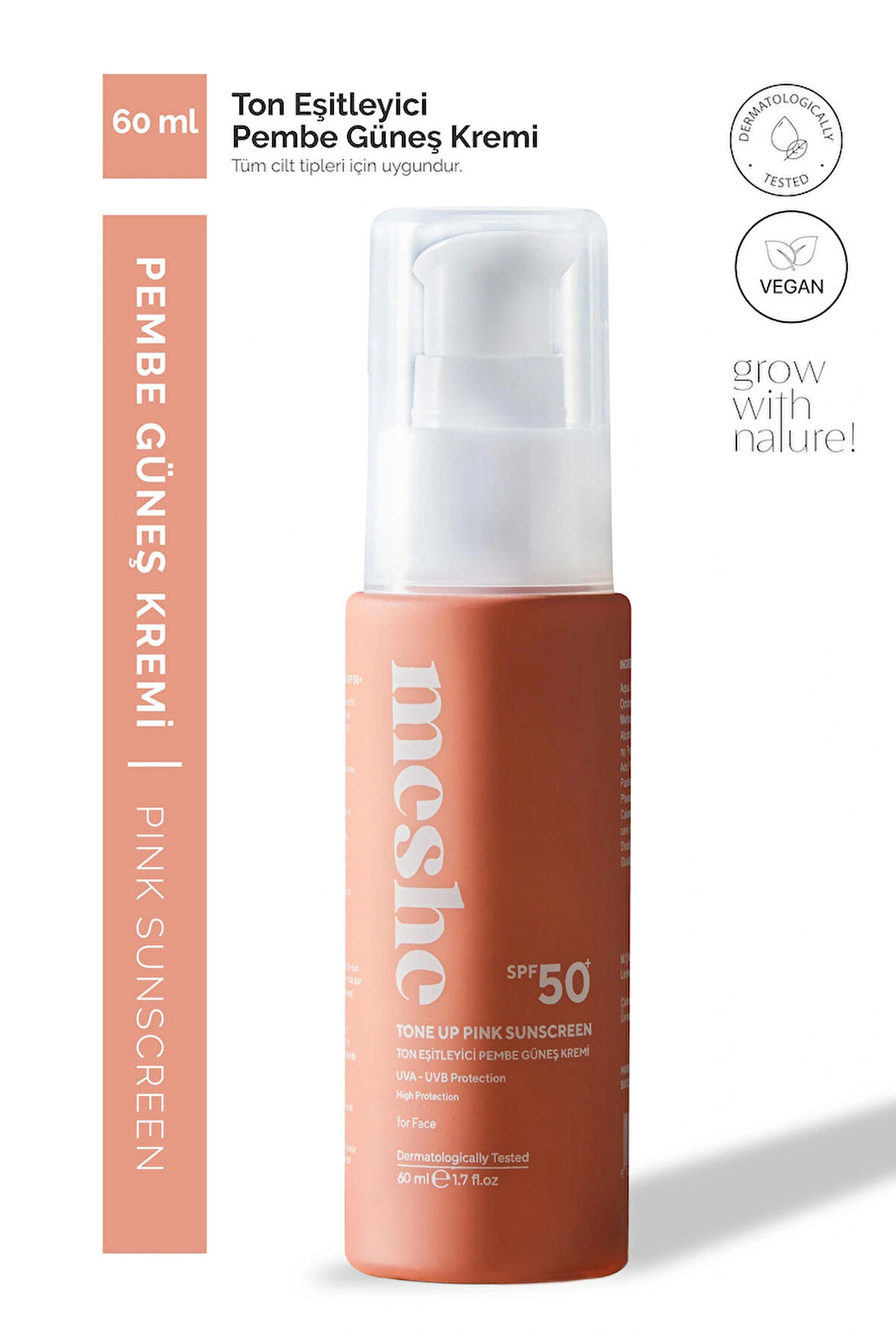 Leke Karşıtı Ton Eşitleyen Spf 50 Pembe Renkli Güneş Kremi Glutatyon, Hyaluronik Asit Etkili 60 ml