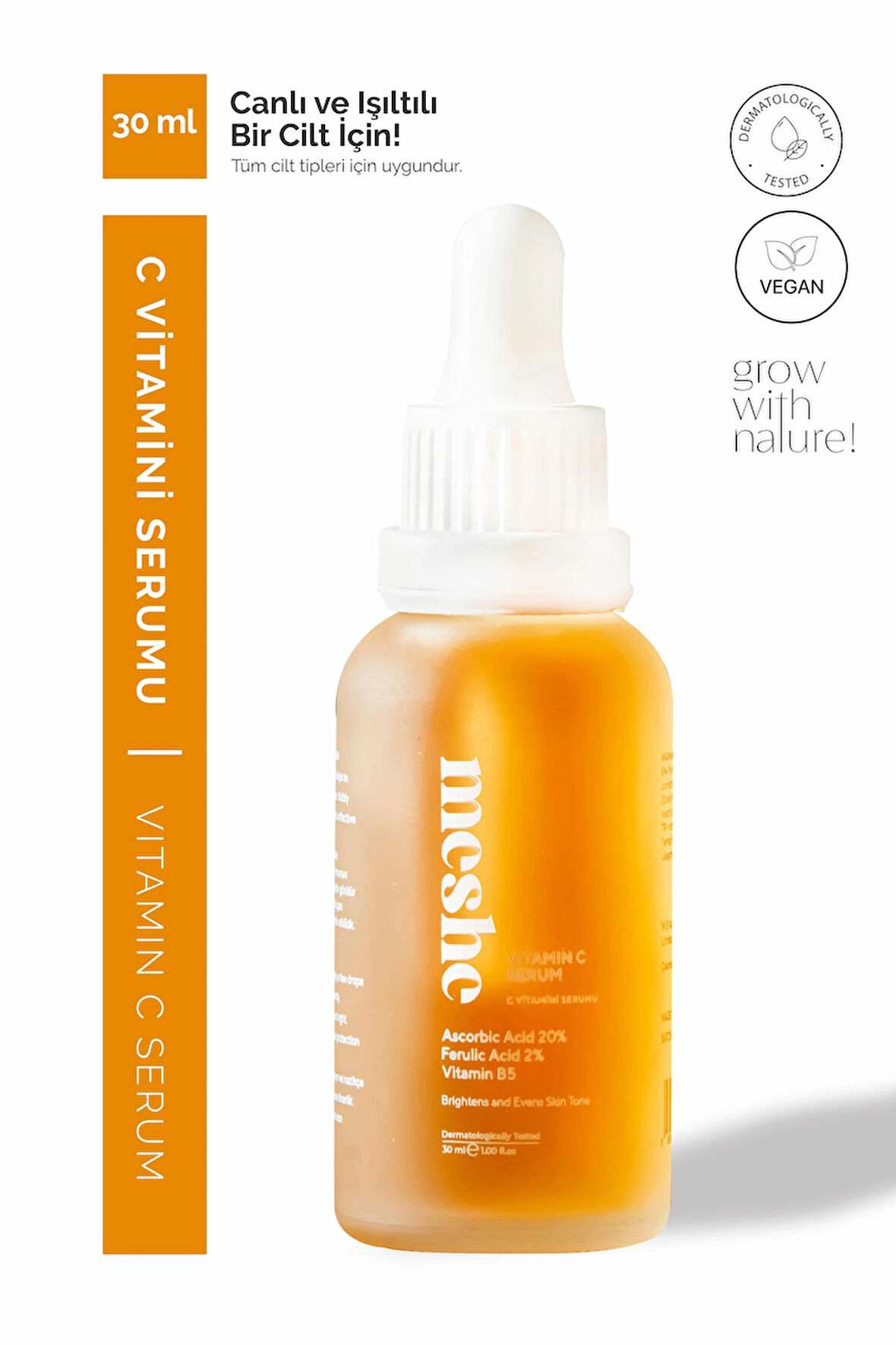 Leke Karşıtı Aydınlatıcı Vitamin C Serum Glutatyon, Ferulic Asit, %20 Ascorbic Asit 30 ml