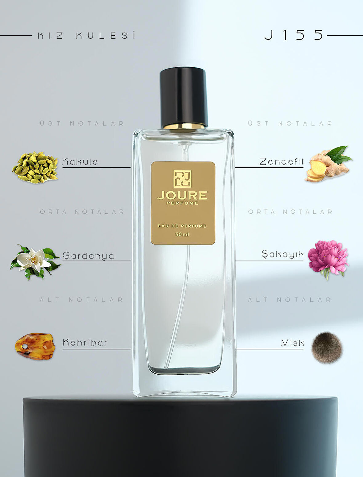 JOURE J155 - SICAK BAHARATLAR BEYAZ ÇİÇEKLER HİNDİSTAN CEVİZİ KOKULU 50ML KALICI EDP KADIN PARFÜM